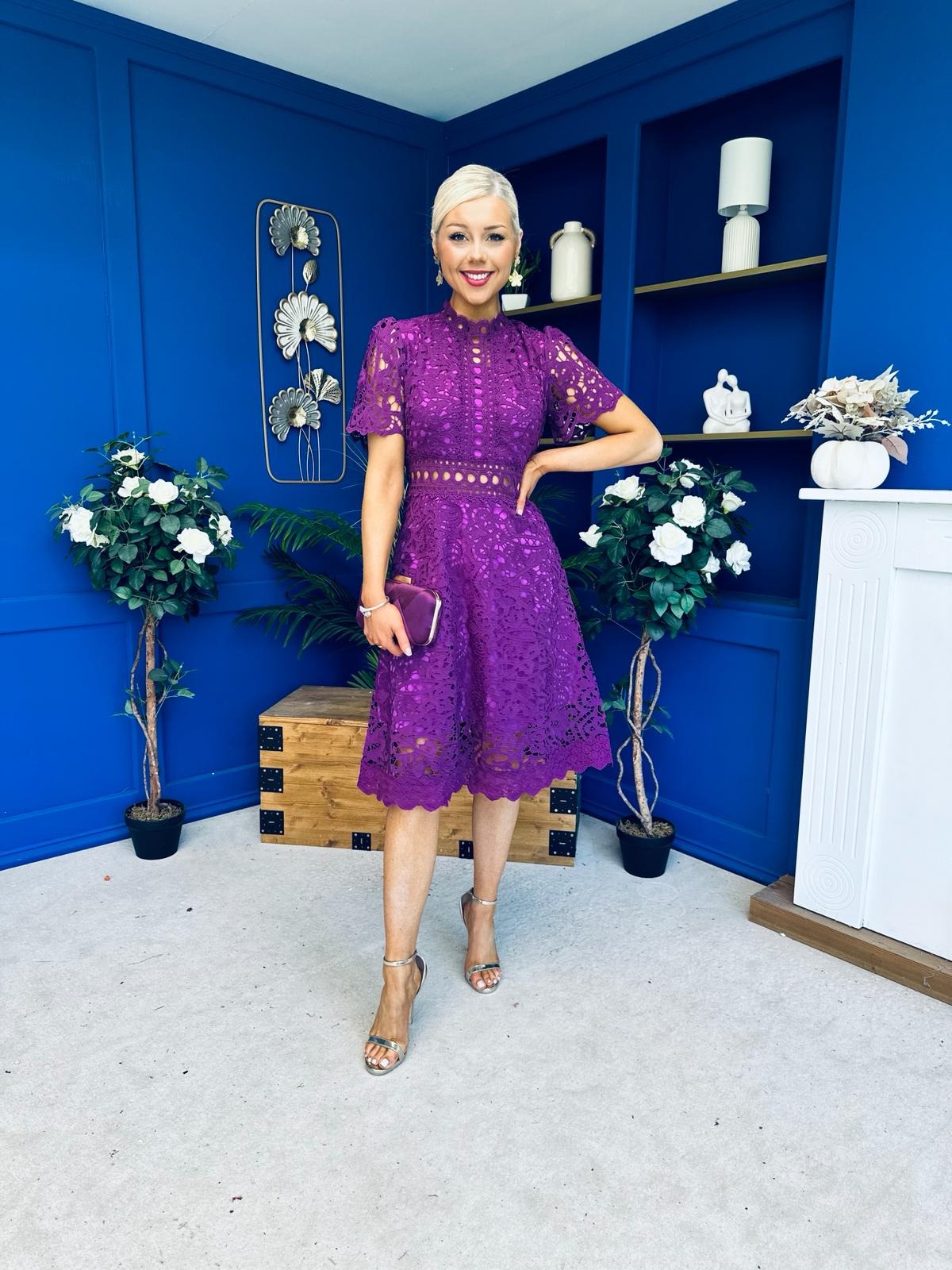Shauna Crochet Occasion Midi Dress Violet