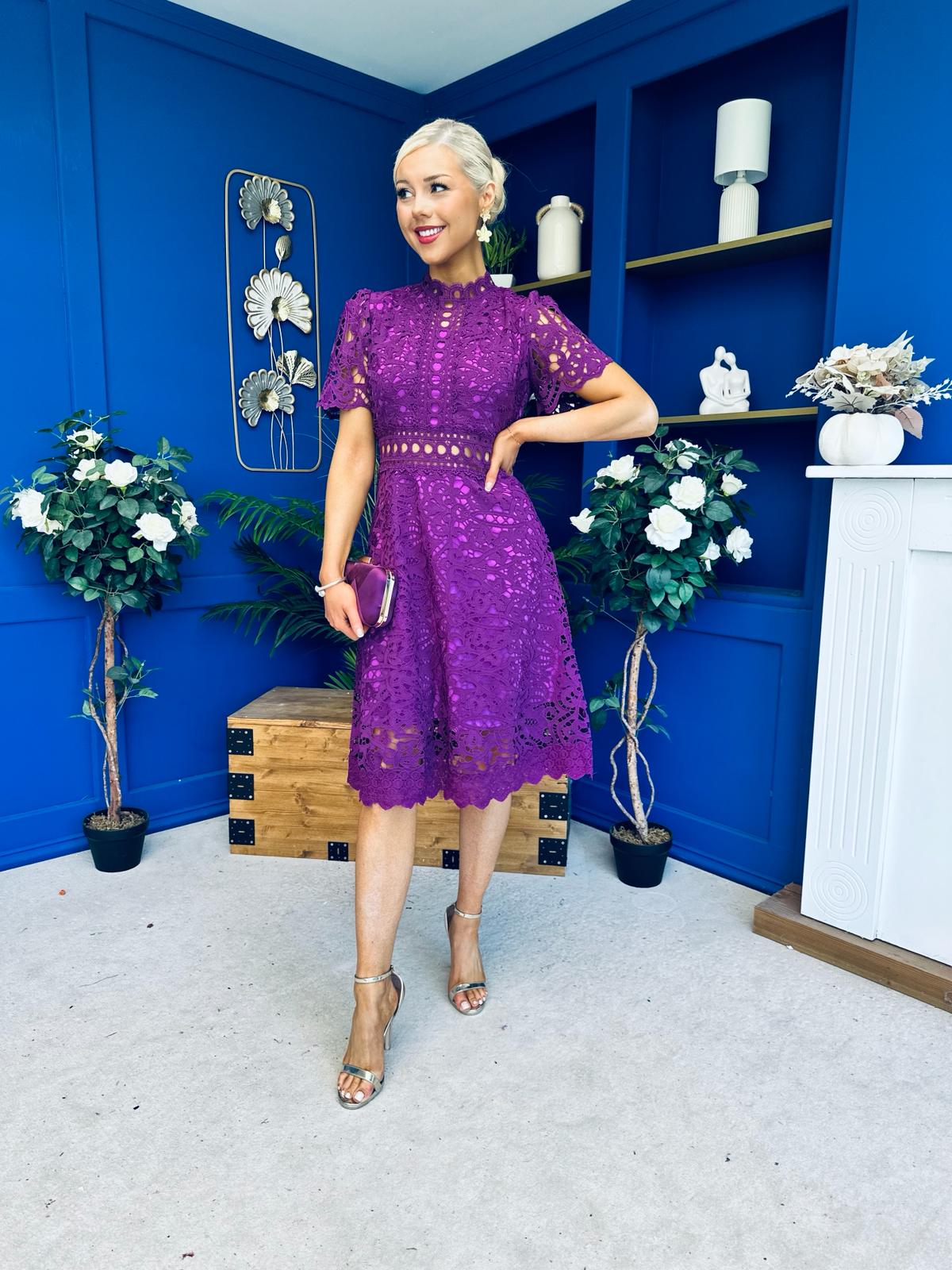 Shauna Crochet Occasion Midi Dress Violet