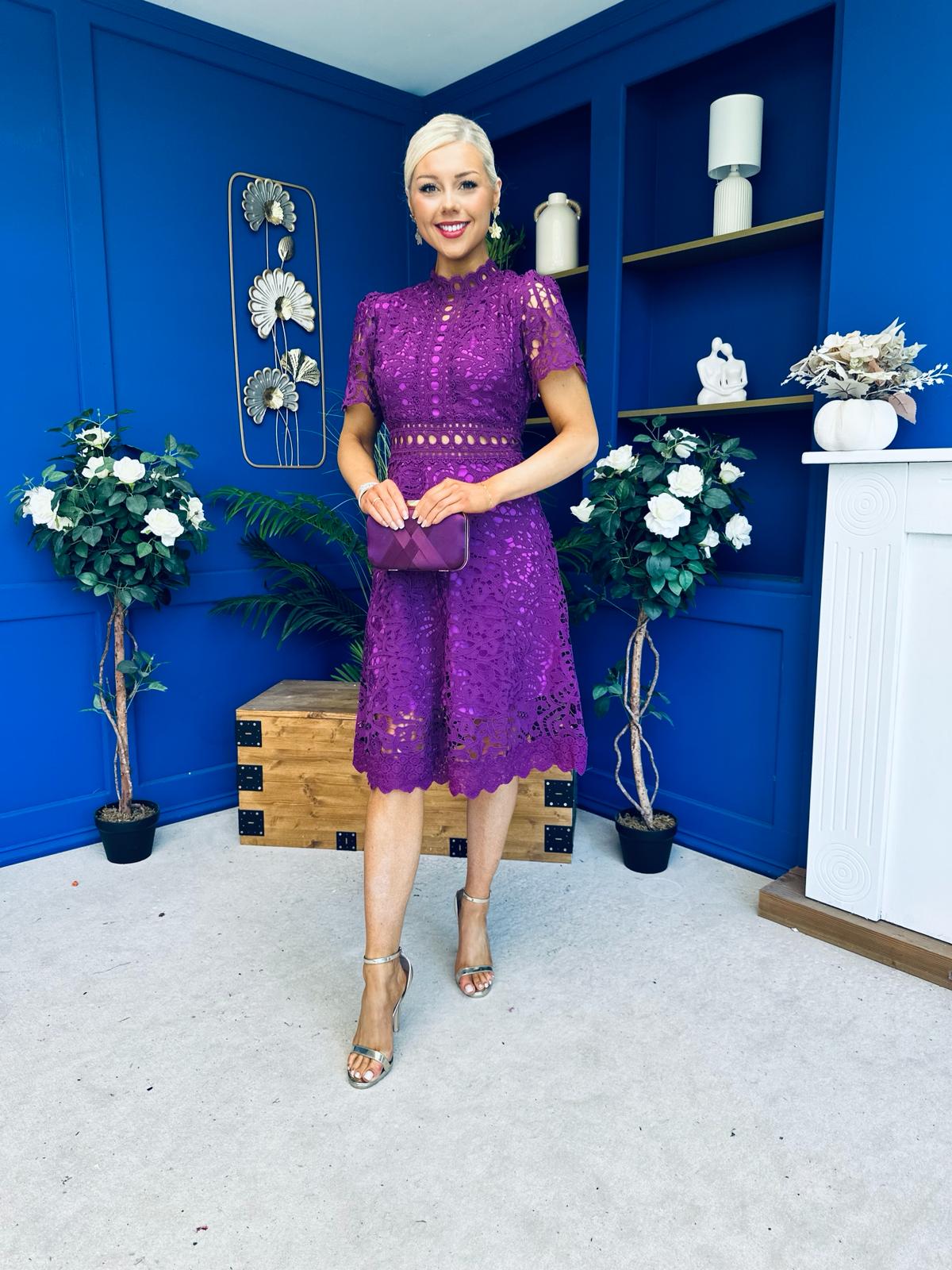 Shauna Crochet Occasion Midi Dress Violet