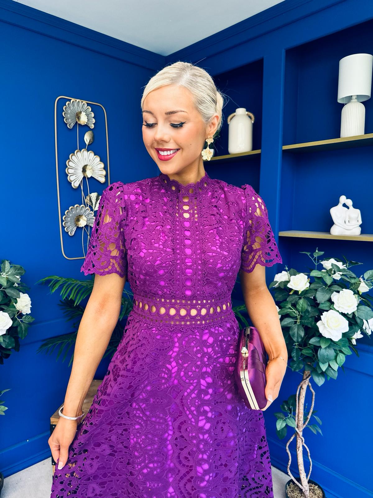 Shauna Crochet Occasion Midi Dress Violet