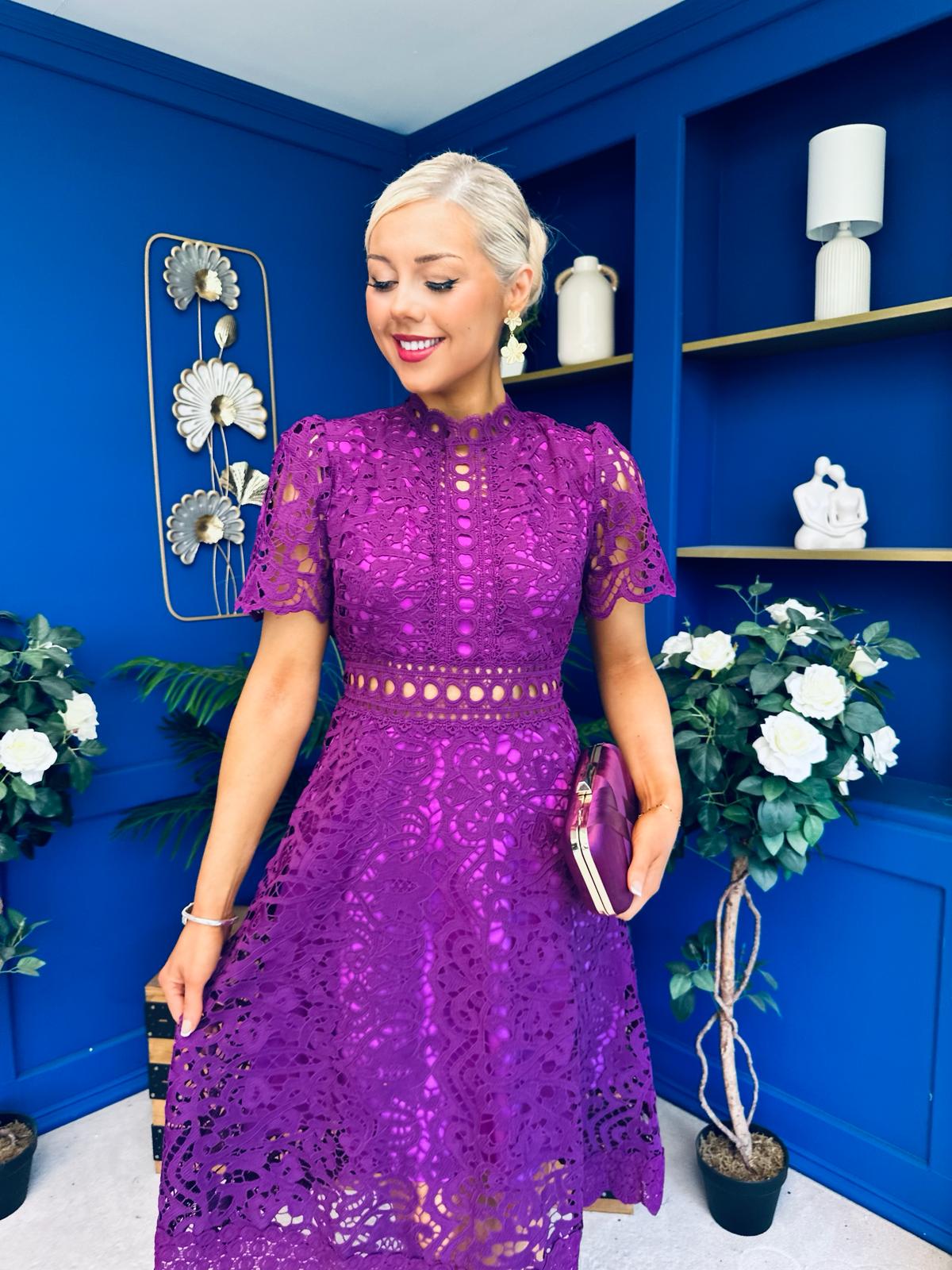Shauna Crochet Occasion Midi Dress Violet