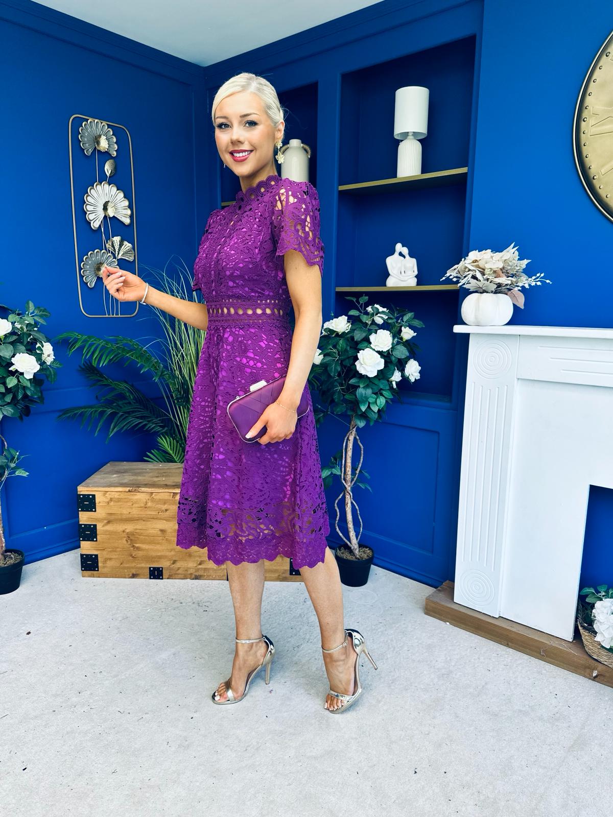 Shauna Crochet Occasion Midi Dress Violet