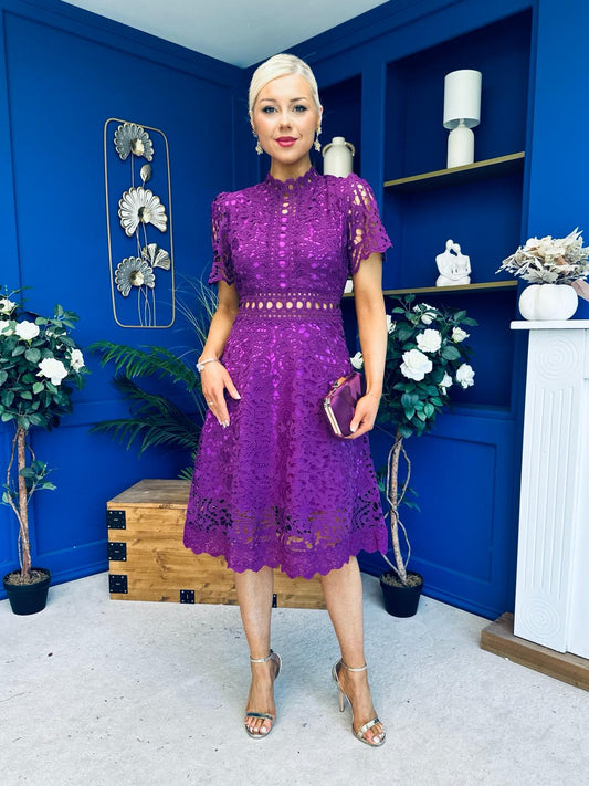 Shauna Crochet Occasion Midi Dress Violet