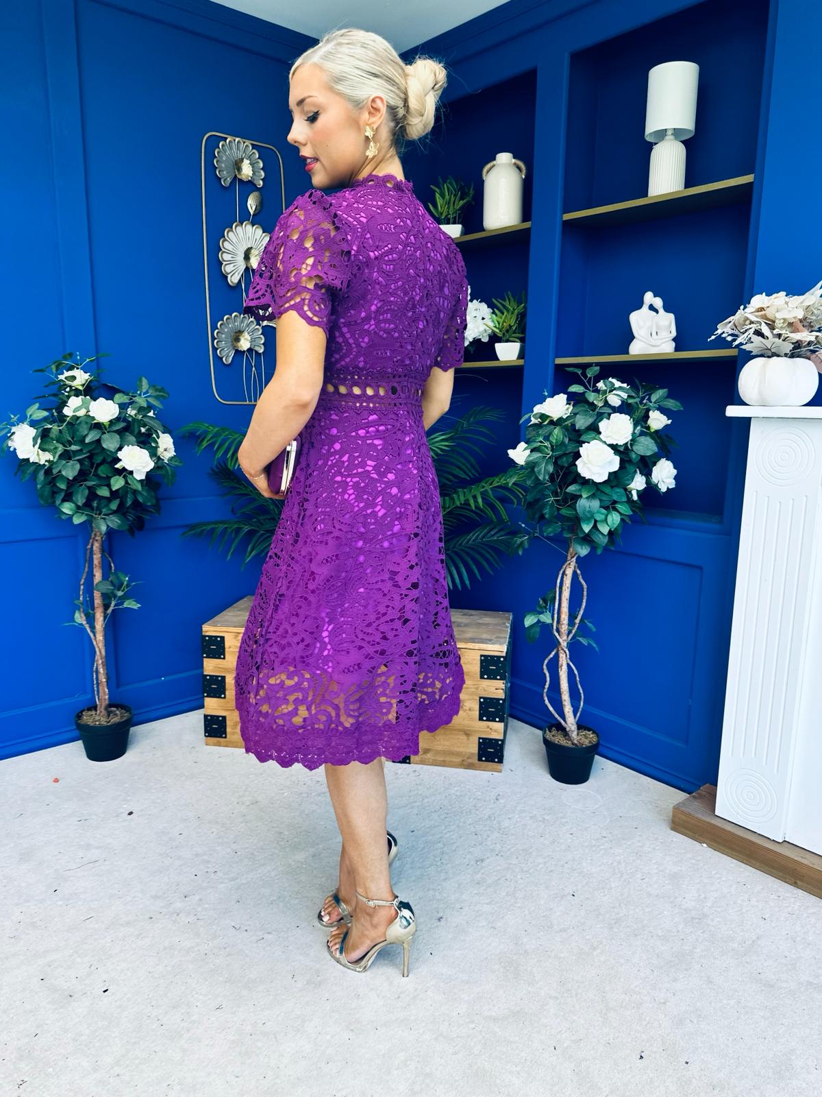 Shauna Crochet Occasion Midi Dress Violet