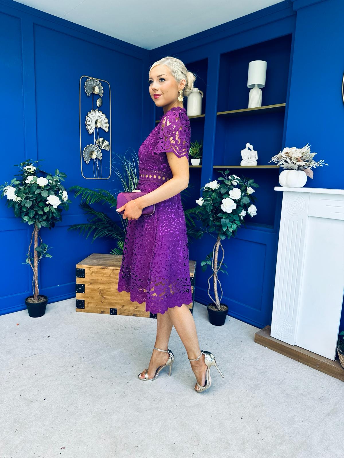 Shauna Crochet Occasion Midi Dress Violet