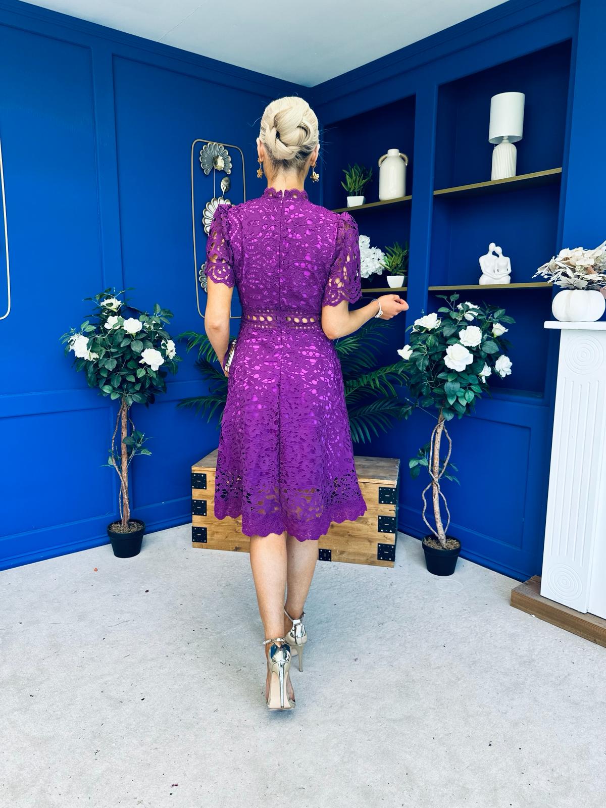 Shauna Crochet Occasion Midi Dress Violet