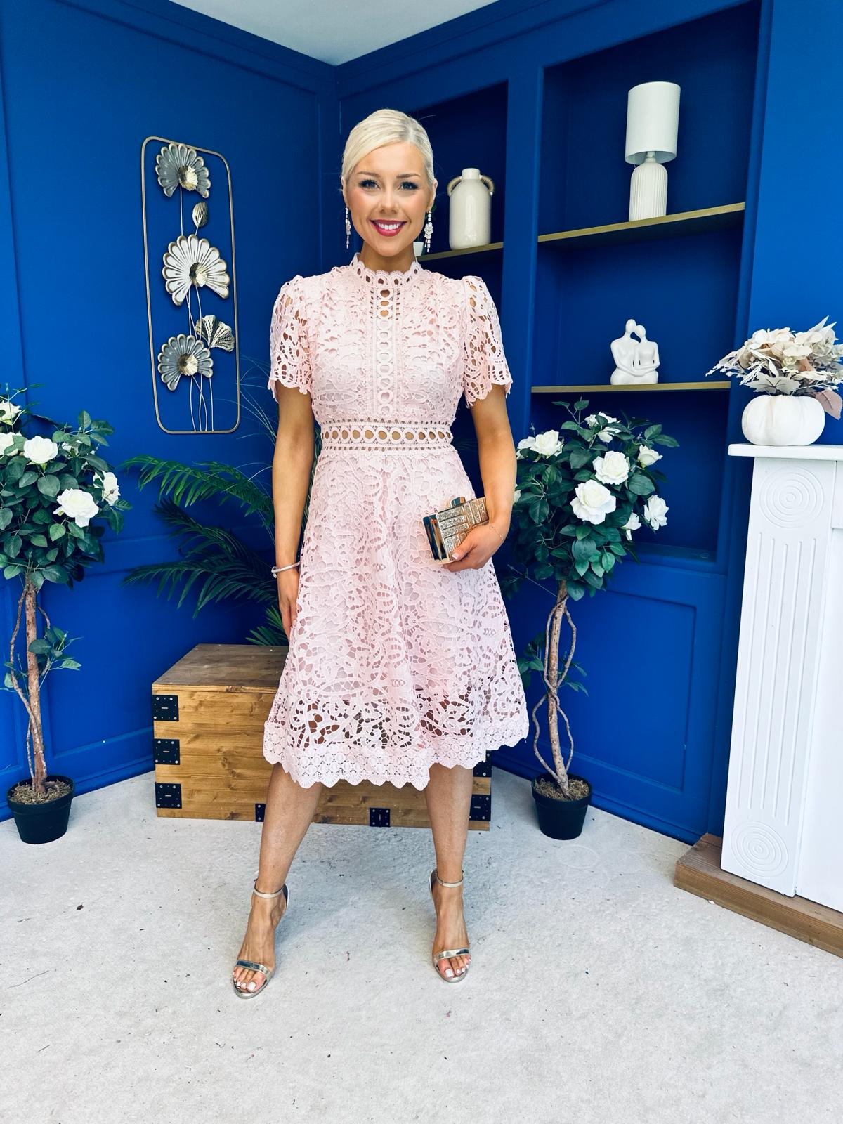 Shauna Crochet Occasion Midi Dress Blush