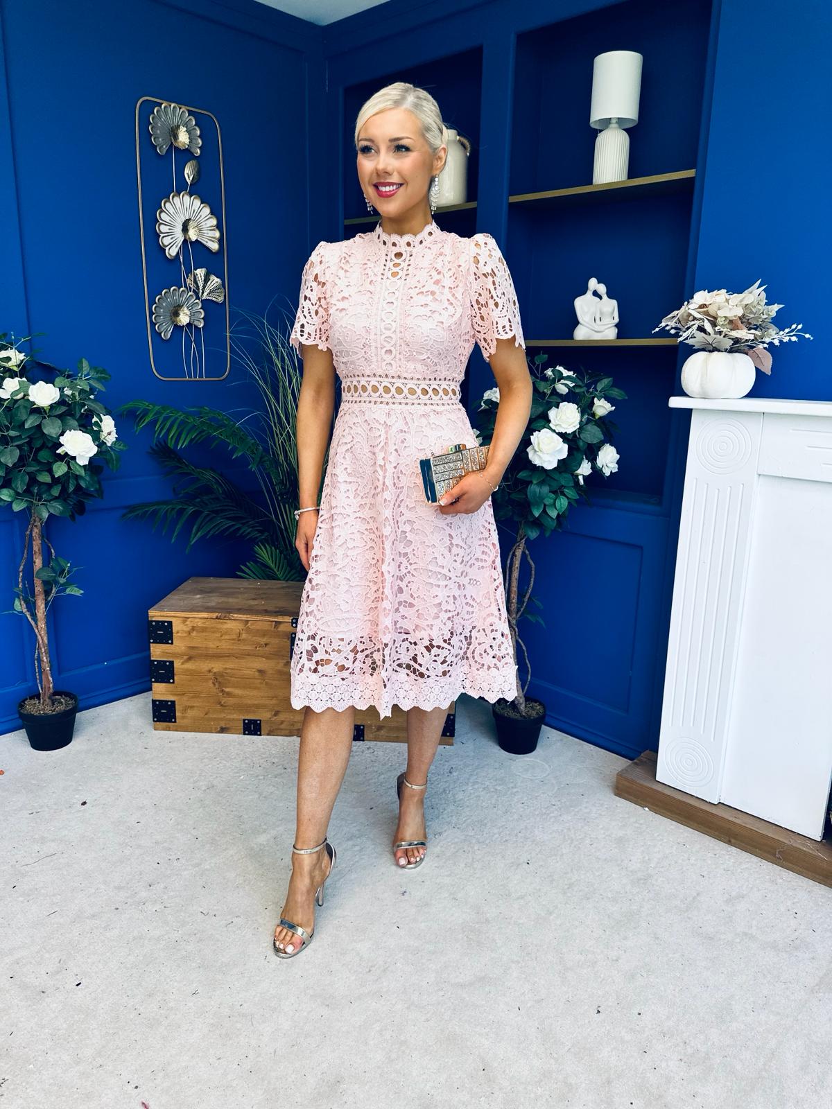 Shauna Crochet Occasion Midi Dress Blush