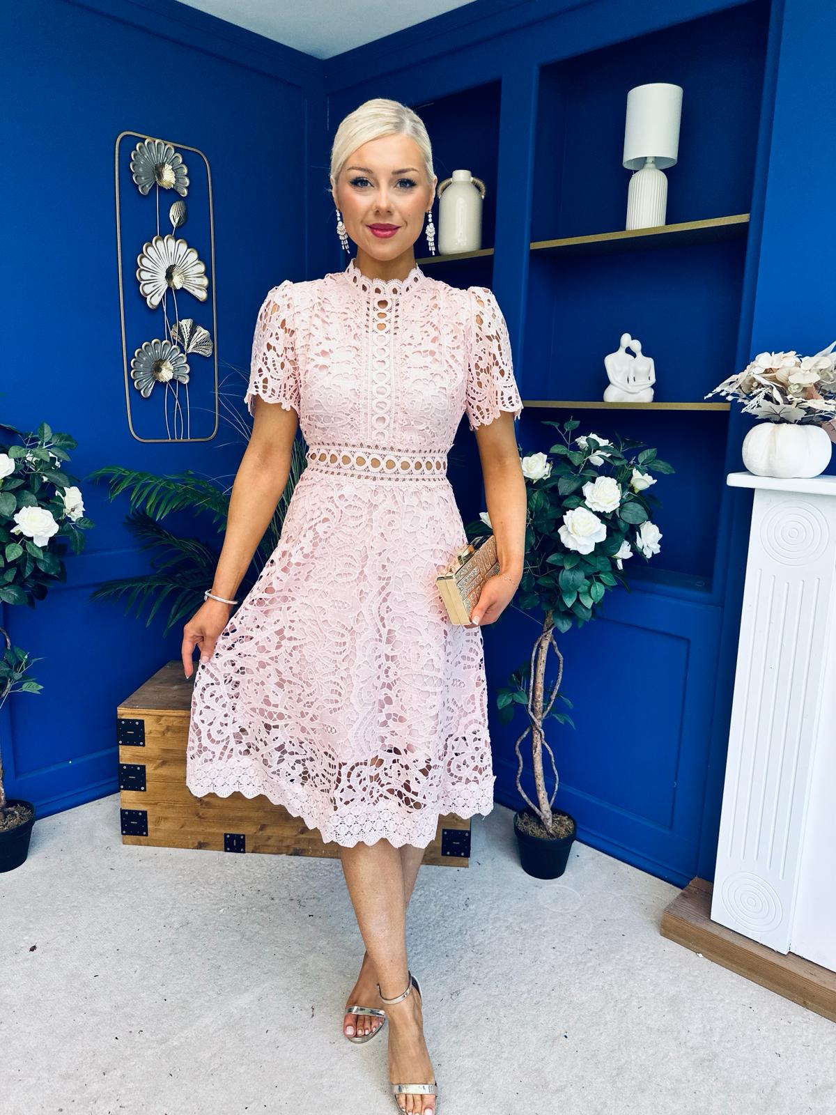 Shauna Crochet Occasion Midi Dress Blush