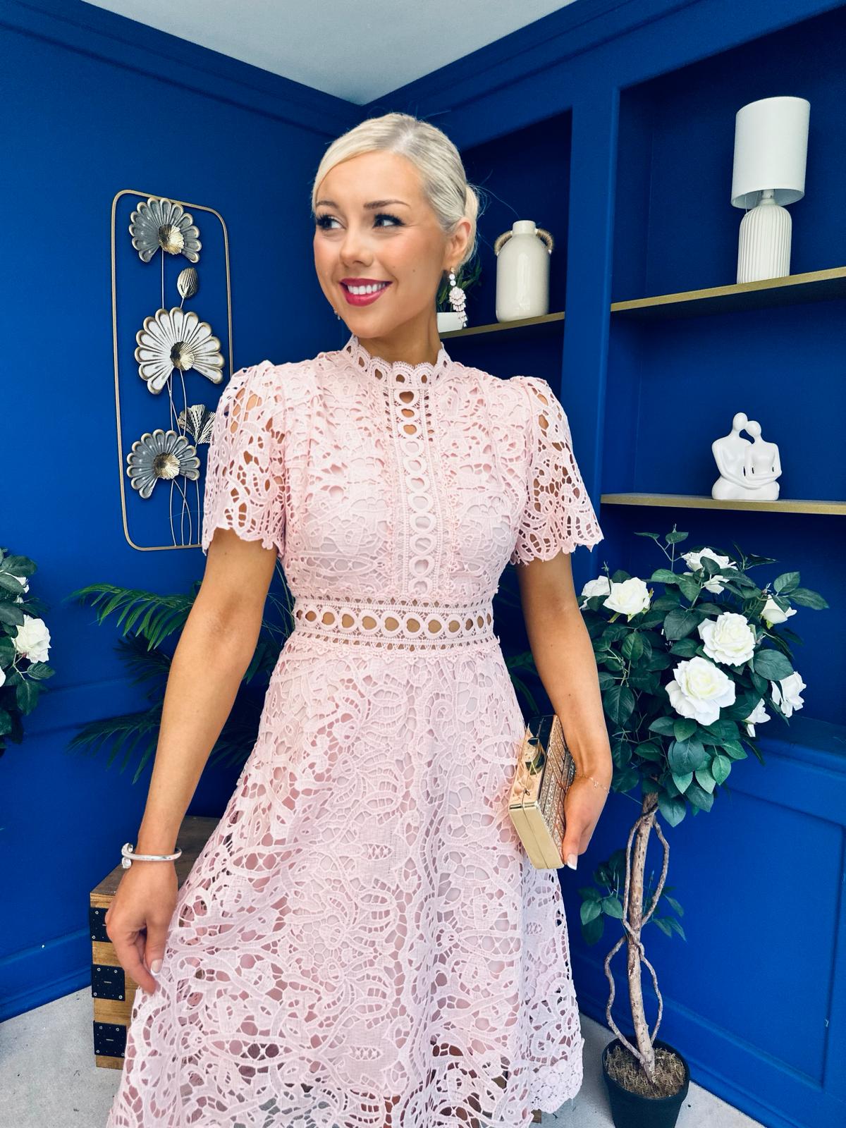 Shauna Crochet Occasion Midi Dress Blush