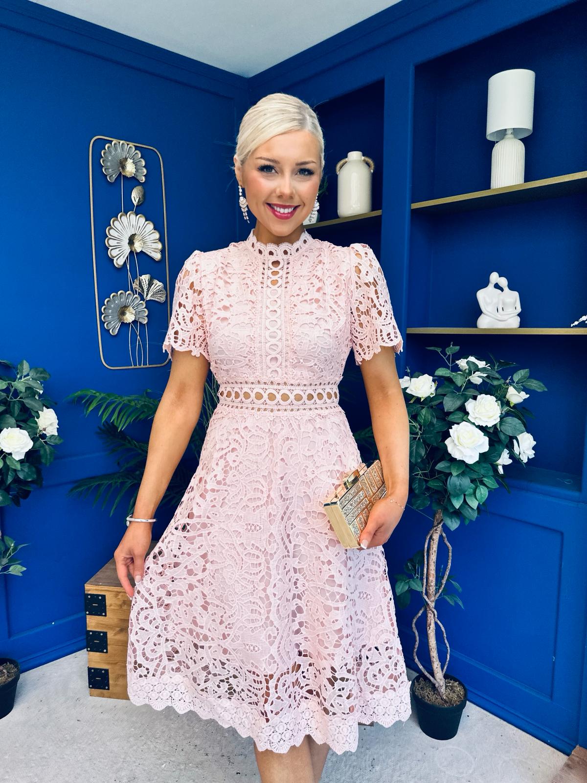 Shauna Crochet Occasion Midi Dress Blush