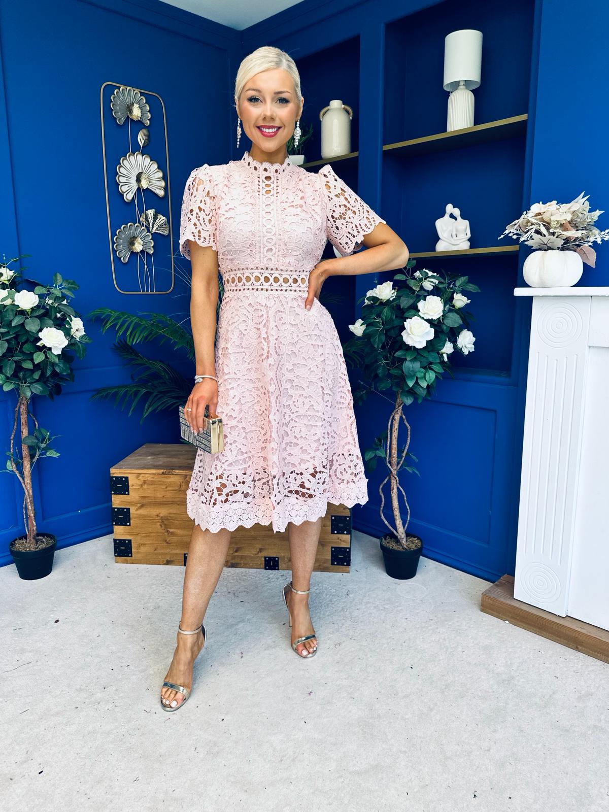 Shauna Crochet Occasion Midi Dress Blush
