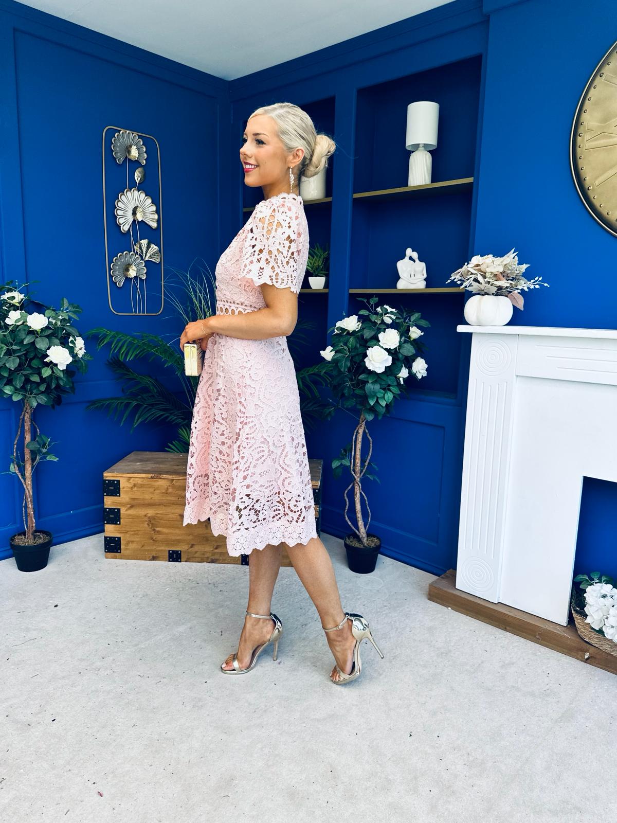 Shauna Crochet Occasion Midi Dress Blush