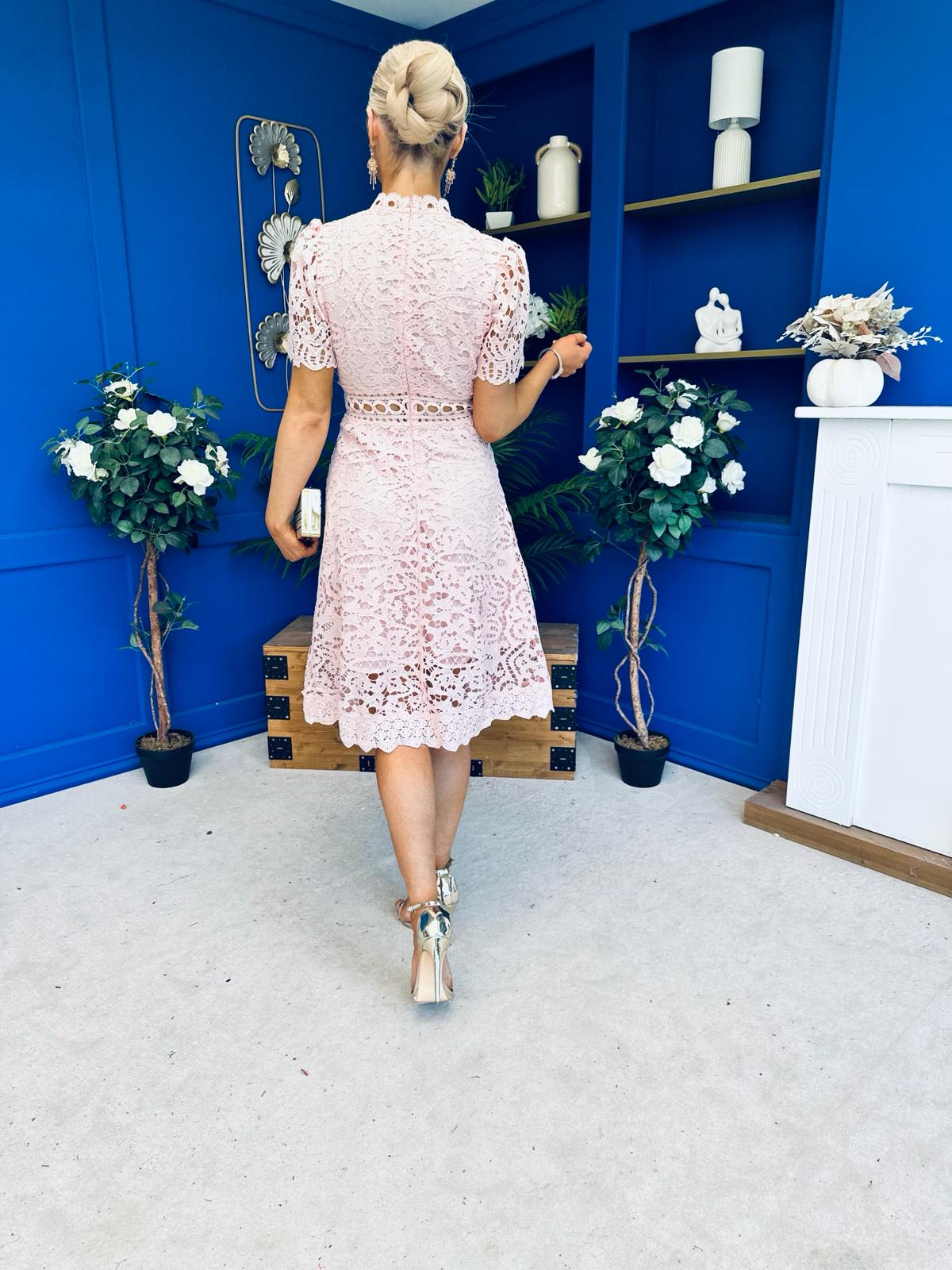 Shauna Crochet Occasion Midi Dress Blush