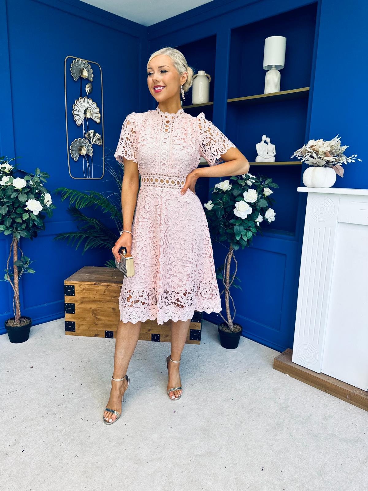 Shauna Crochet Occasion Midi Dress Blush