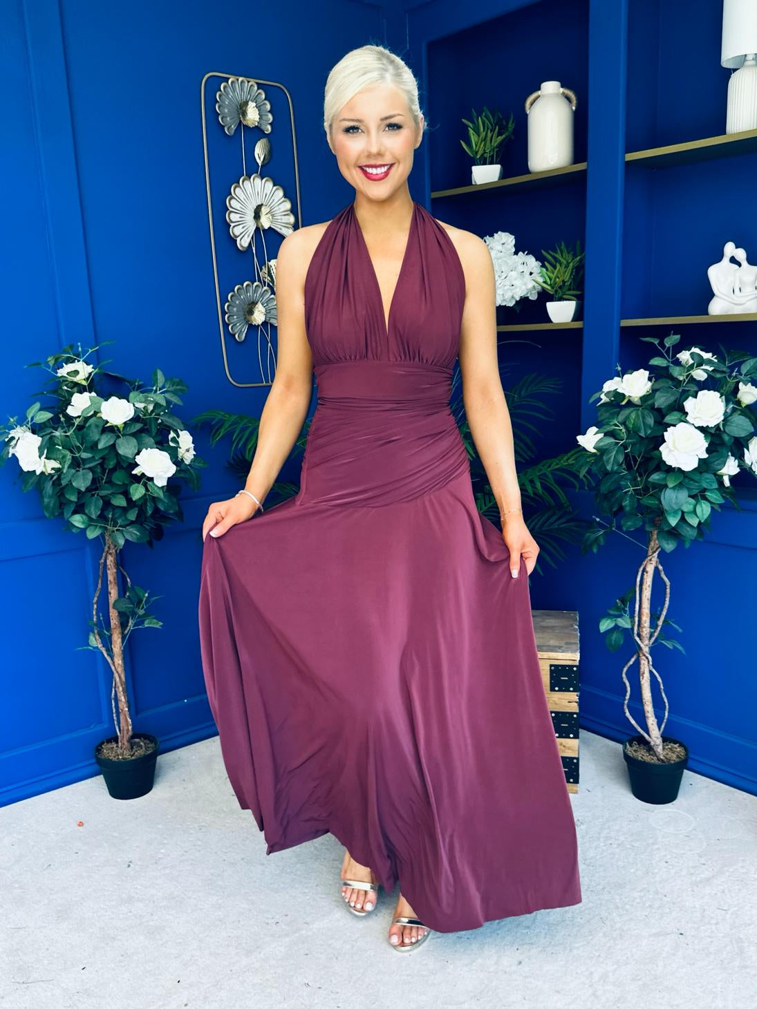 Diane Halterneck Occasion Dress Burgundy