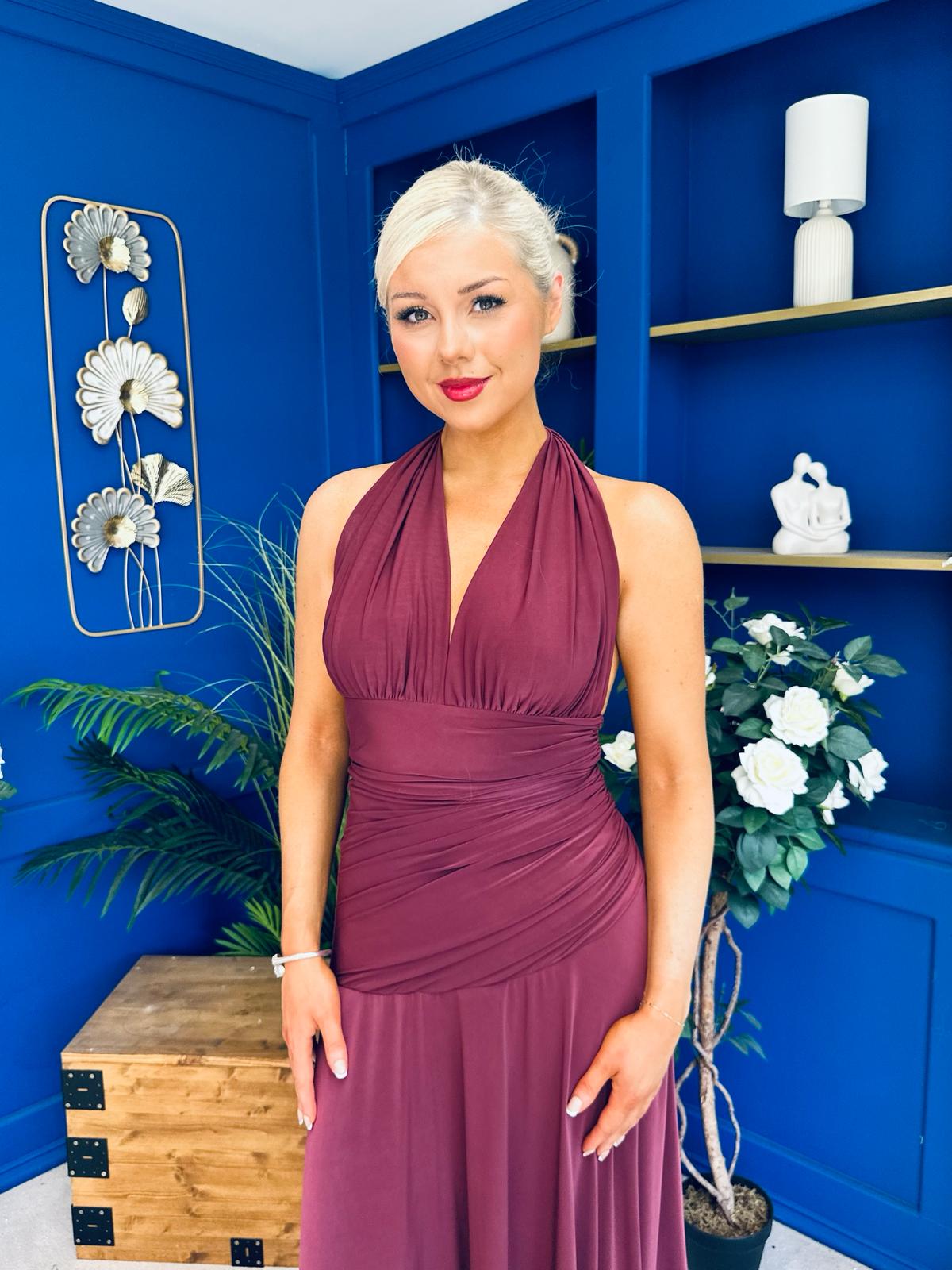 Diane Halterneck Occasion Dress Burgundy