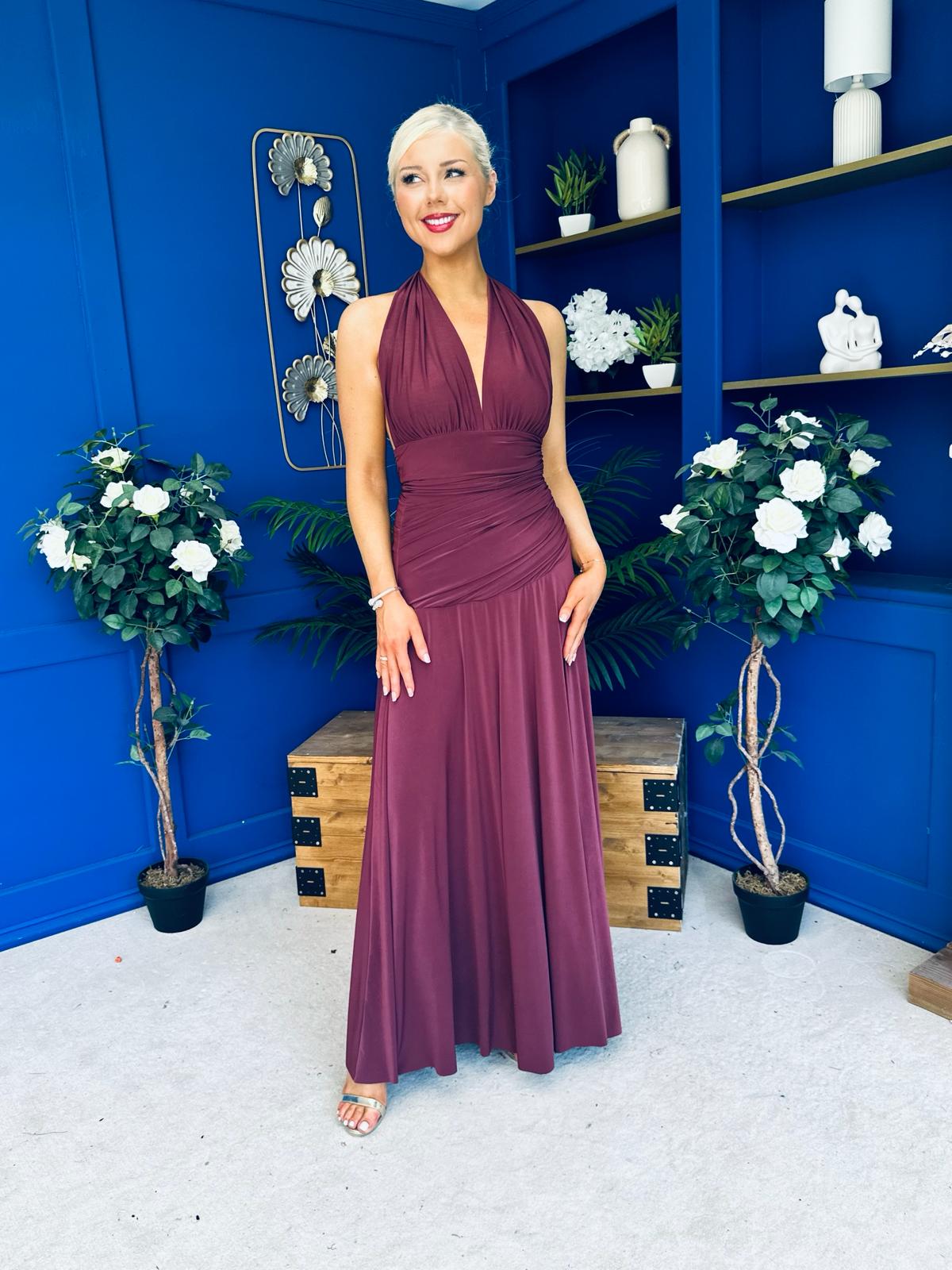 Diane Halterneck Occasion Dress Burgundy