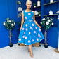 Sadhbh Tiered Midi Dress Pink Polka Blue