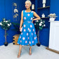 Sadhbh Tiered Midi Dress Pink Polka Blue