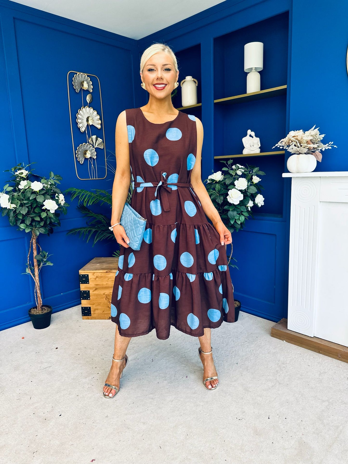 Sadhbh Tiered Midi Dress Blue Polka Coco