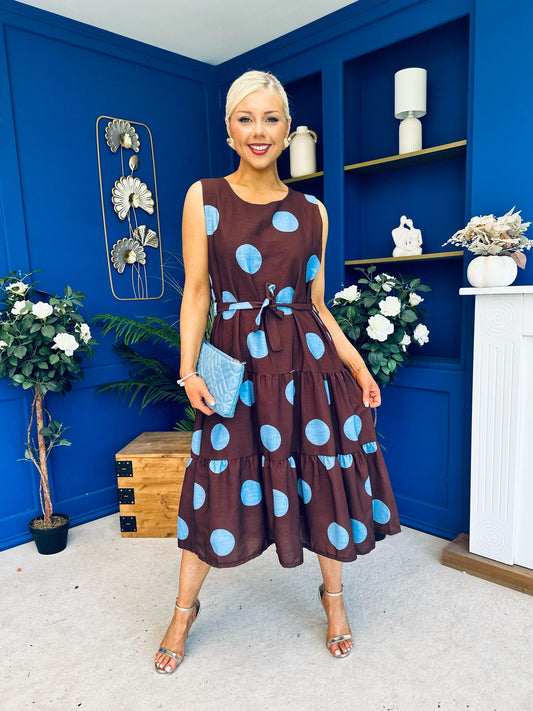 Sadhbh Tiered Midi Dress Blue Polka Coco