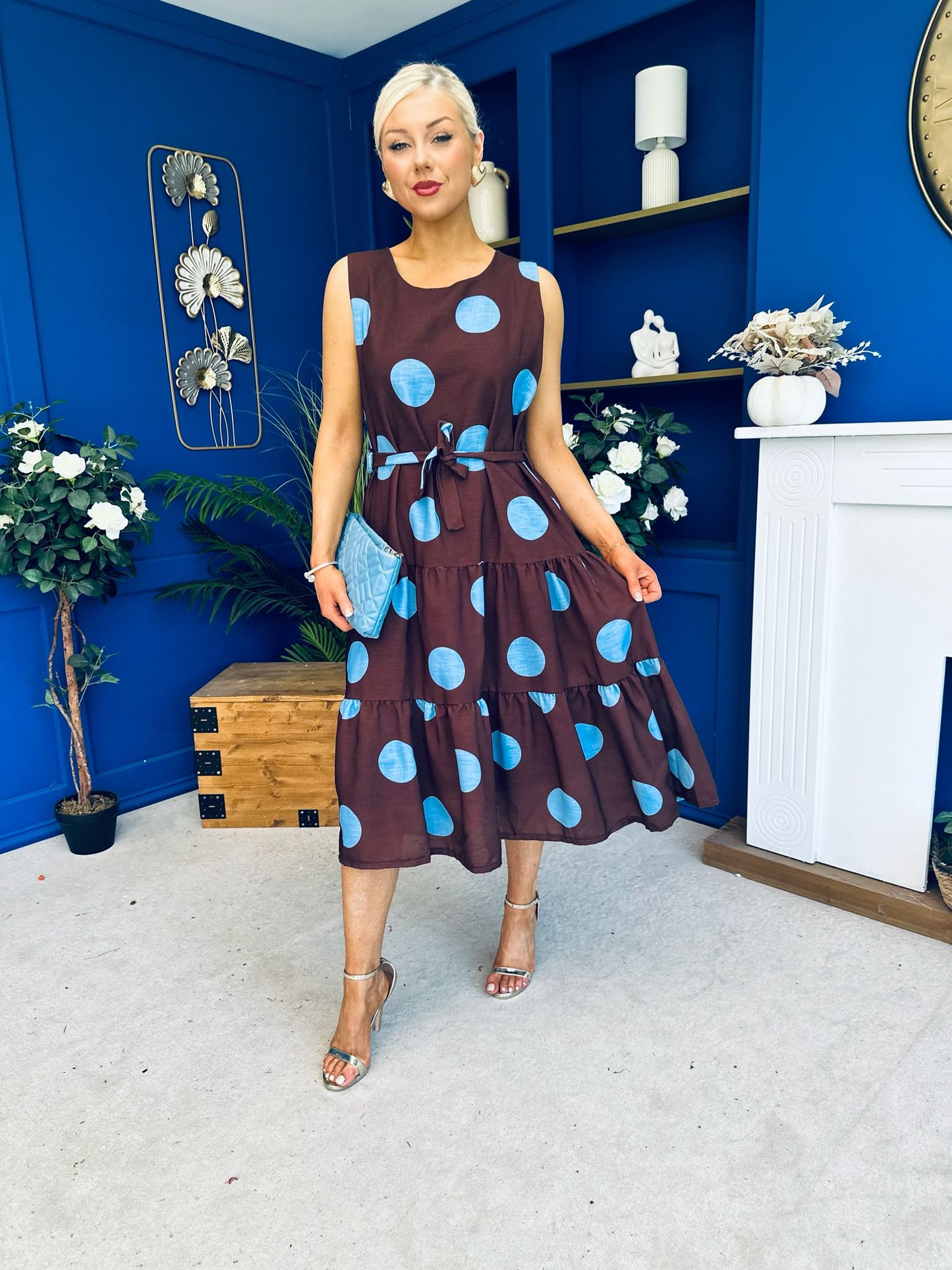 Sadhbh Tiered Midi Dress Blue Polka Coco