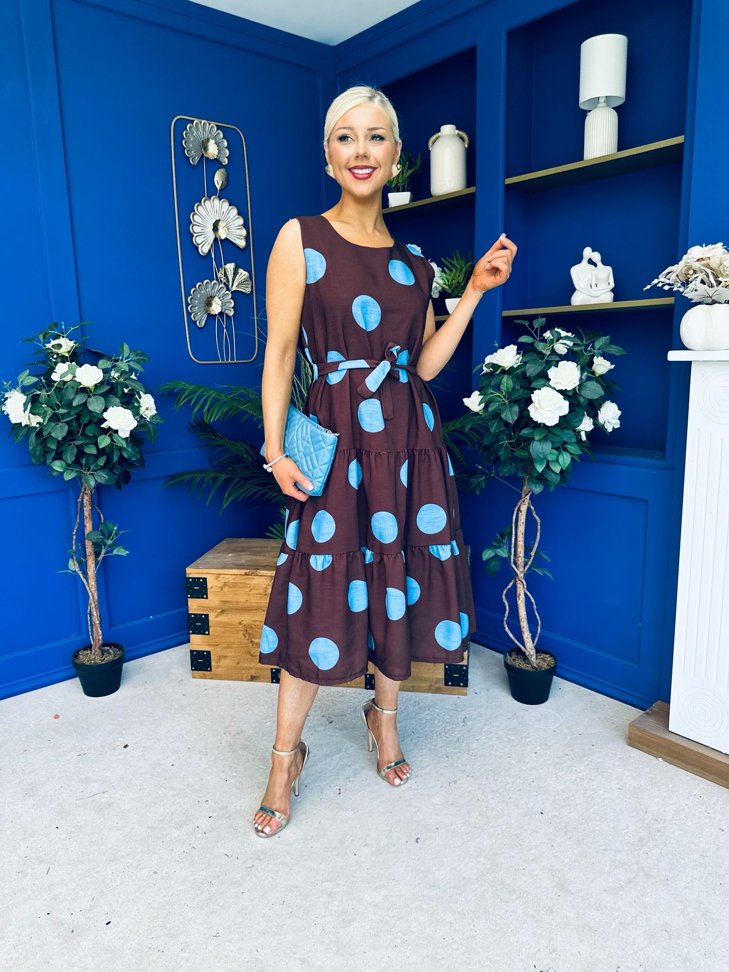 Sadhbh Tiered Midi Dress Blue Polka Coco