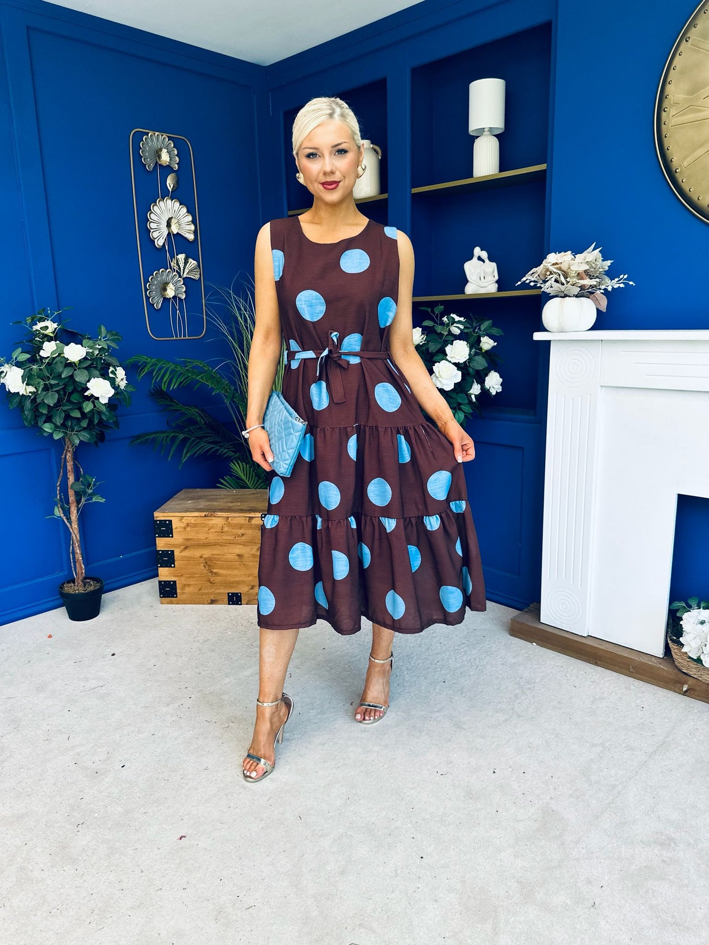 Sadhbh Tiered Midi Dress Blue Polka Coco