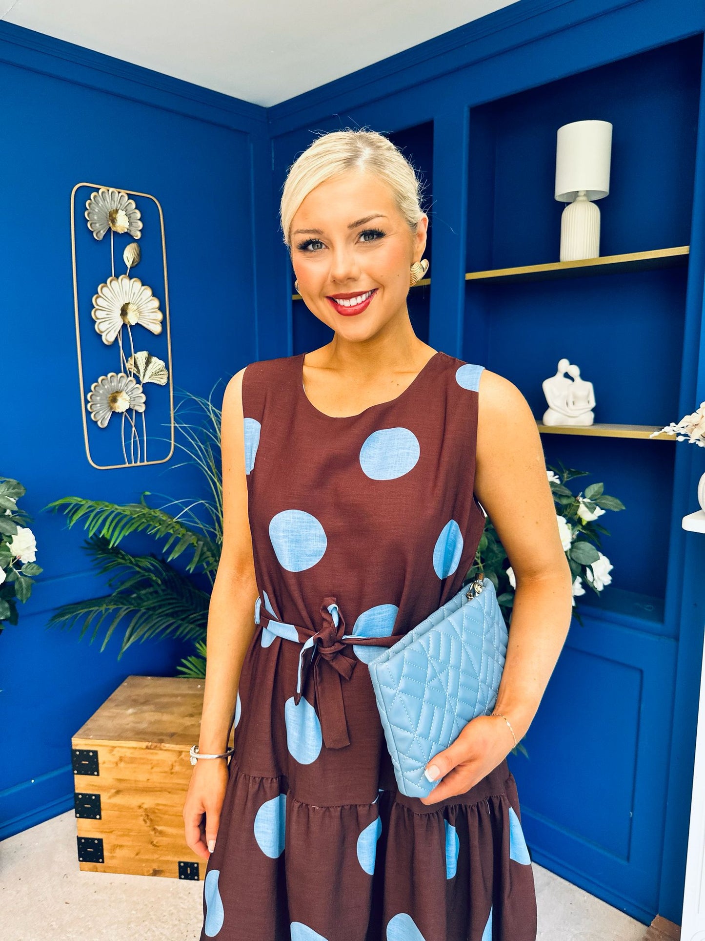 Sadhbh Tiered Midi Dress Blue Polka Coco