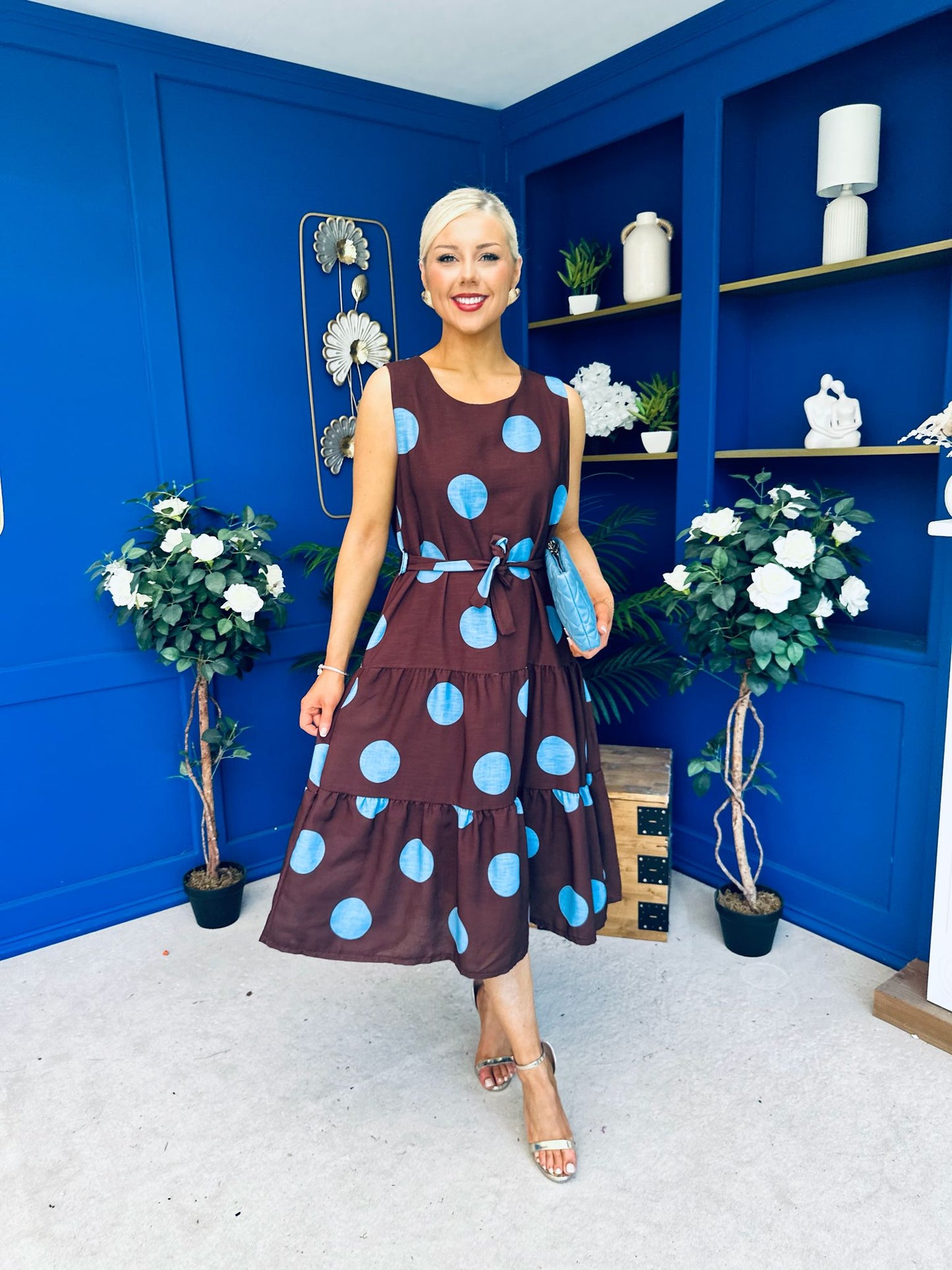 Sadhbh Tiered Midi Dress Blue Polka Coco