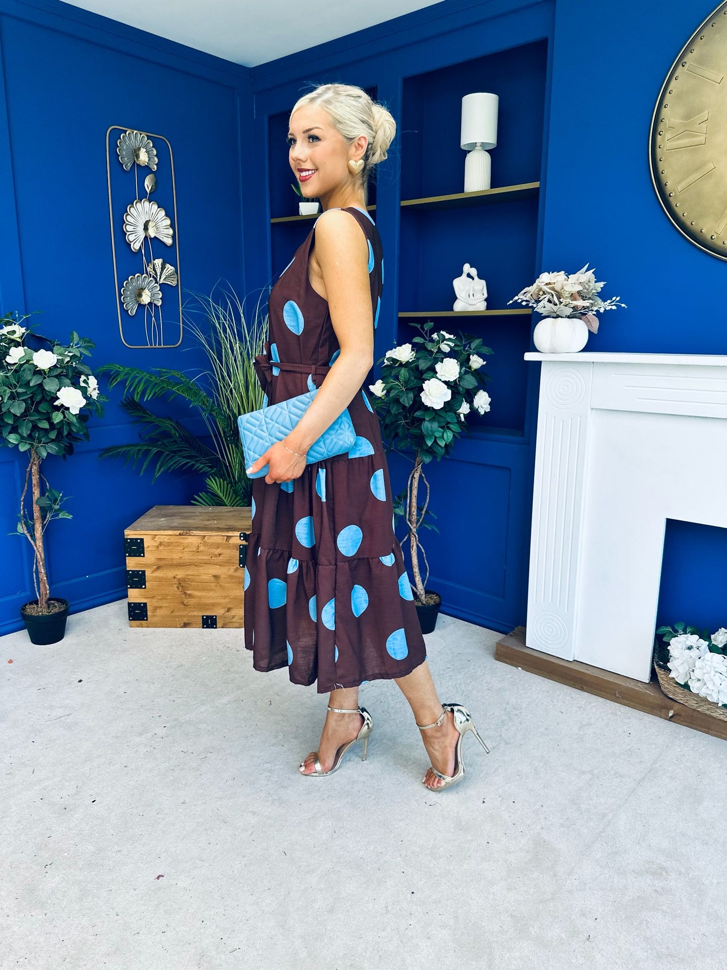 Sadhbh Tiered Midi Dress Blue Polka Coco