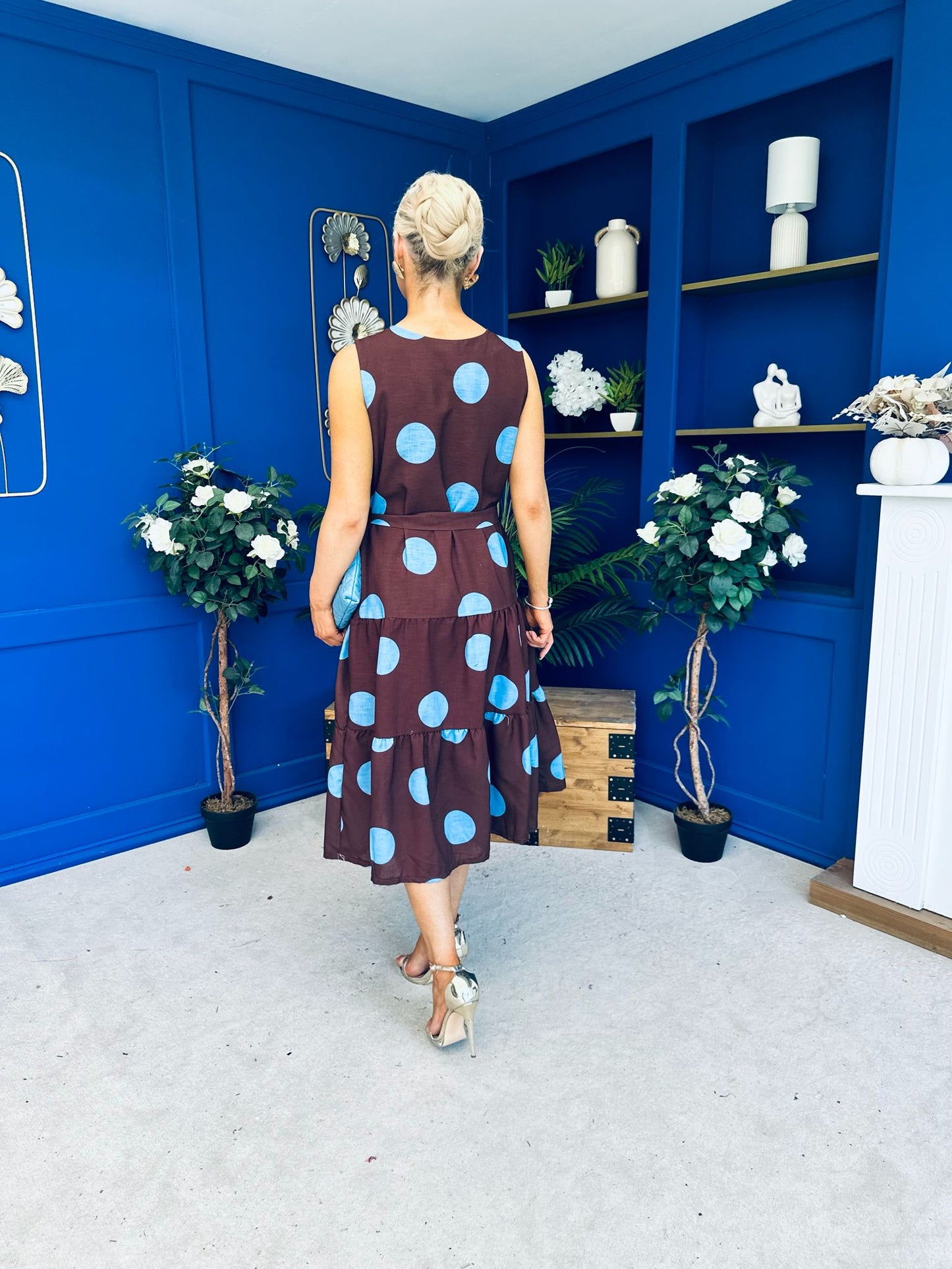 Sadhbh Tiered Midi Dress Blue Polka Coco
