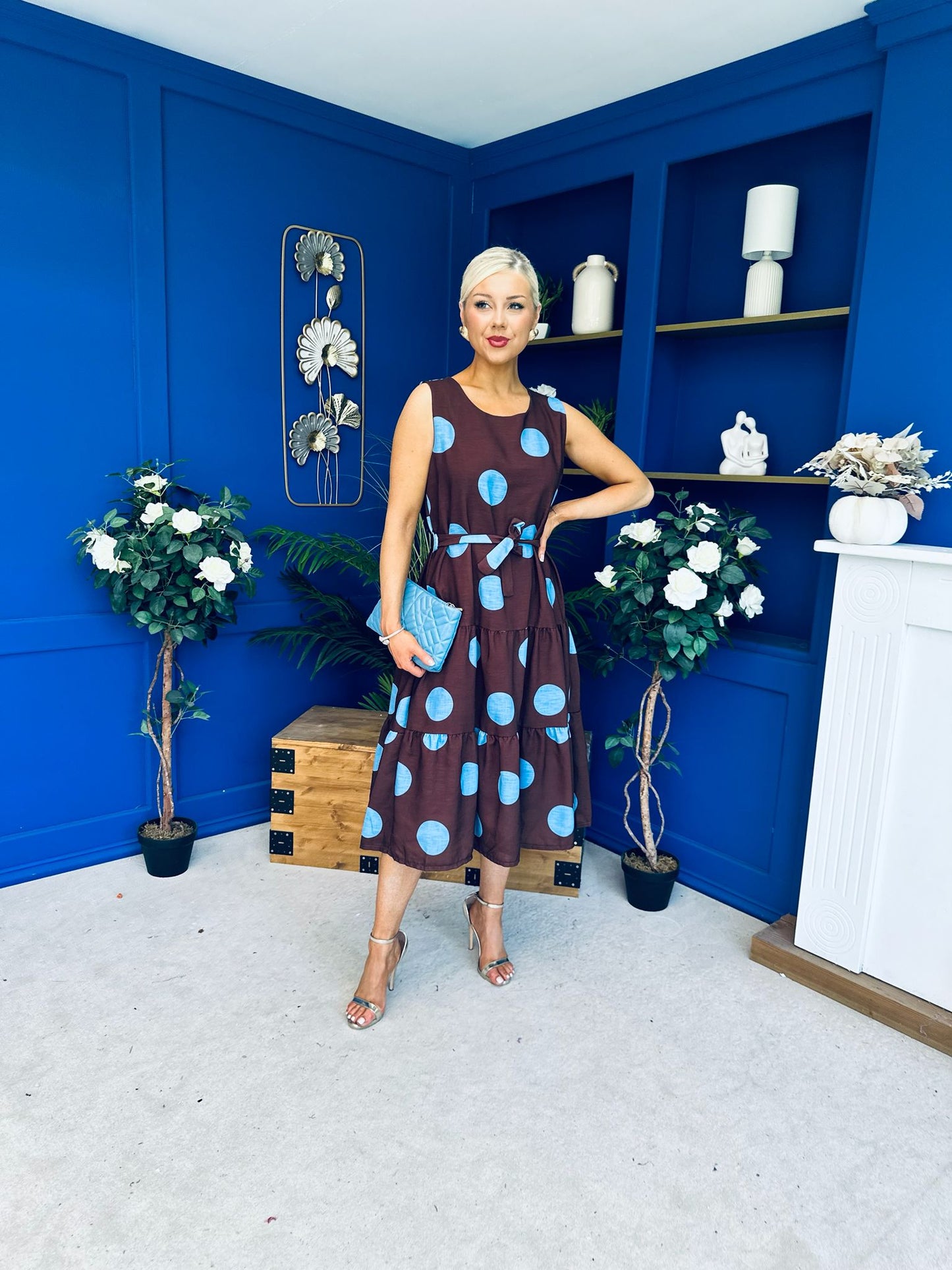 Sadhbh Tiered Midi Dress Blue Polka Coco