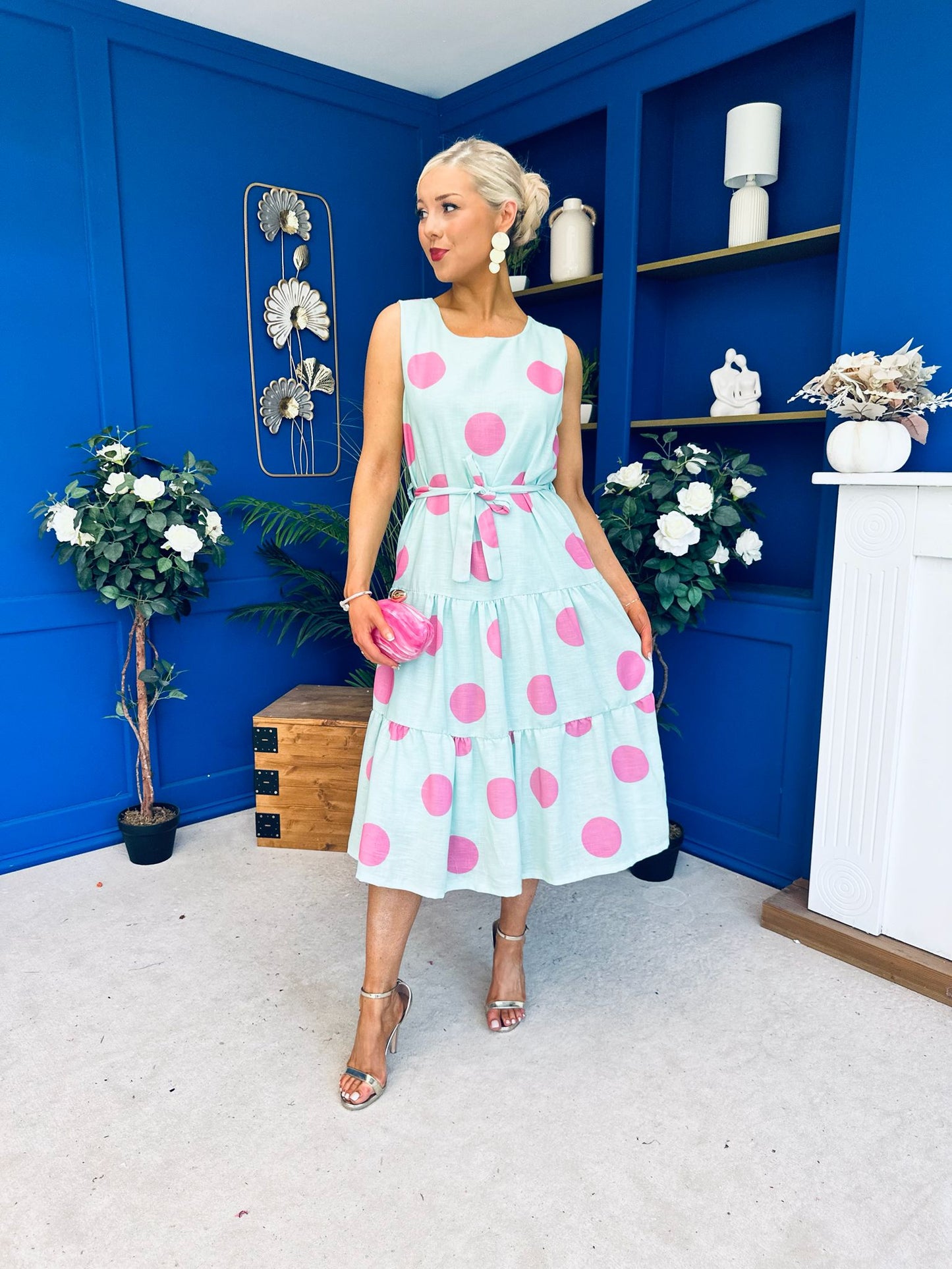 Sadhbh Tiered Midi Dress Pink Polka Pastel