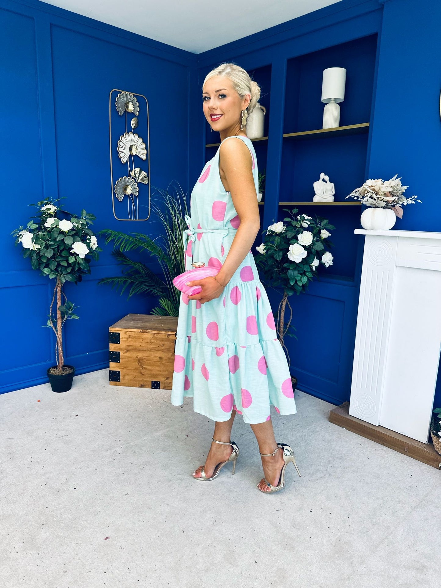 Sadhbh Tiered Midi Dress Pink Polka Pastel