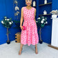 Sadhbh Tiered Midi Dress Cerise Polka Pink