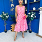 Sadhbh Tiered Midi Dress Cerise Polka Pink
