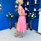 Sadhbh Tiered Midi Dress Cerise Polka Pink