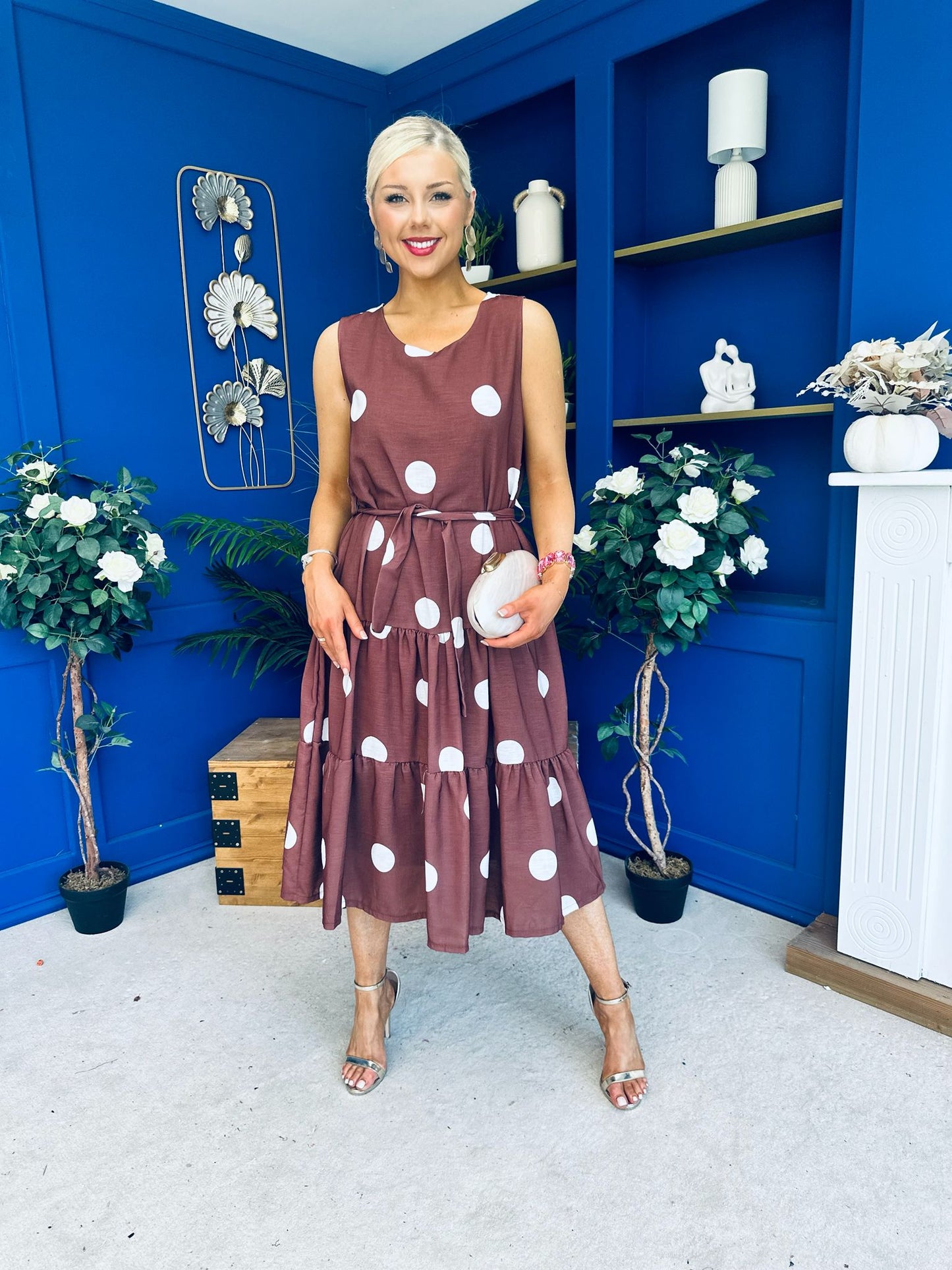 Sadhbh Tiered Midi Dress Cream Polka Coco