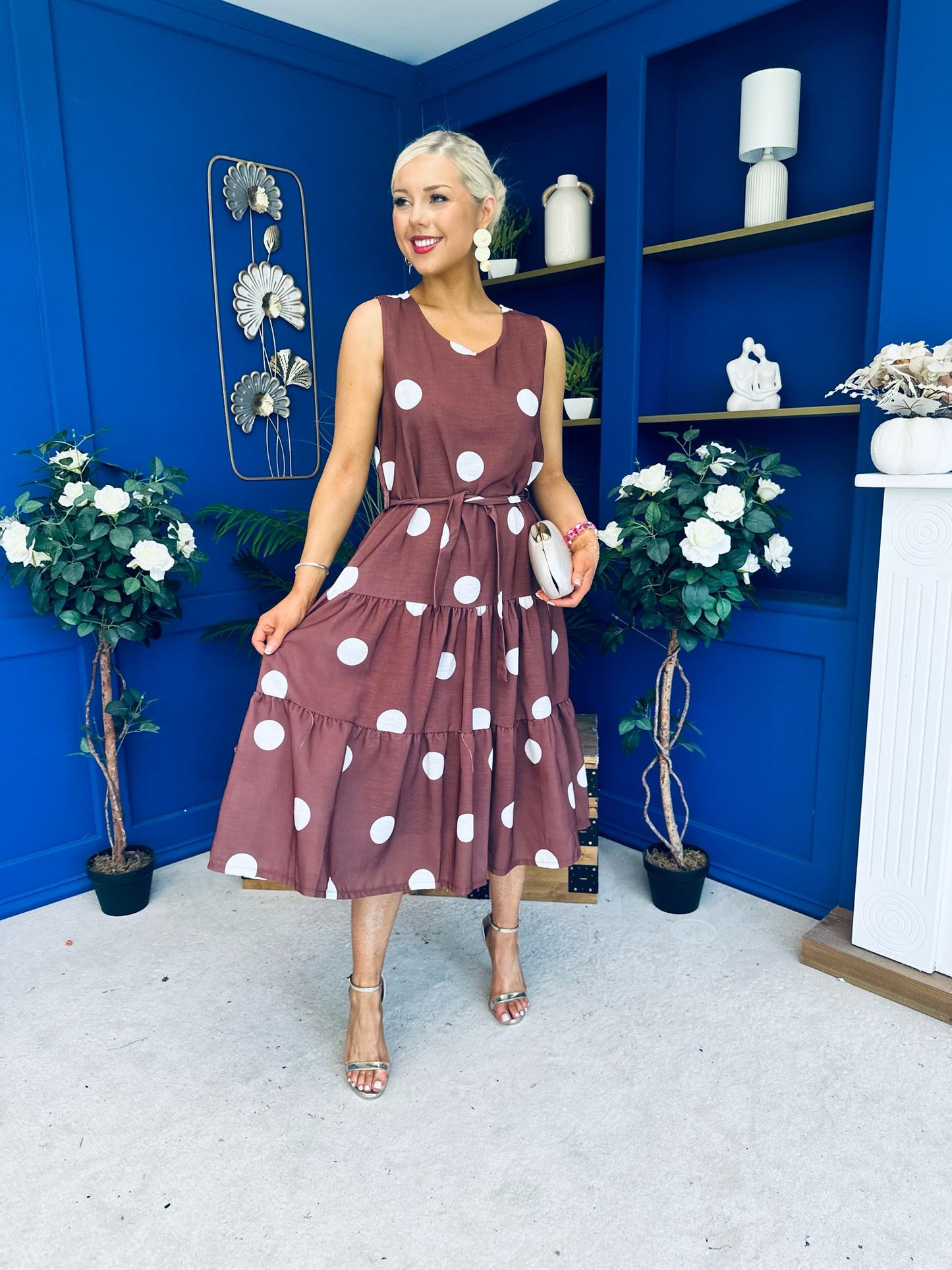 Sadhbh Tiered Midi Dress Cream Polka Coco