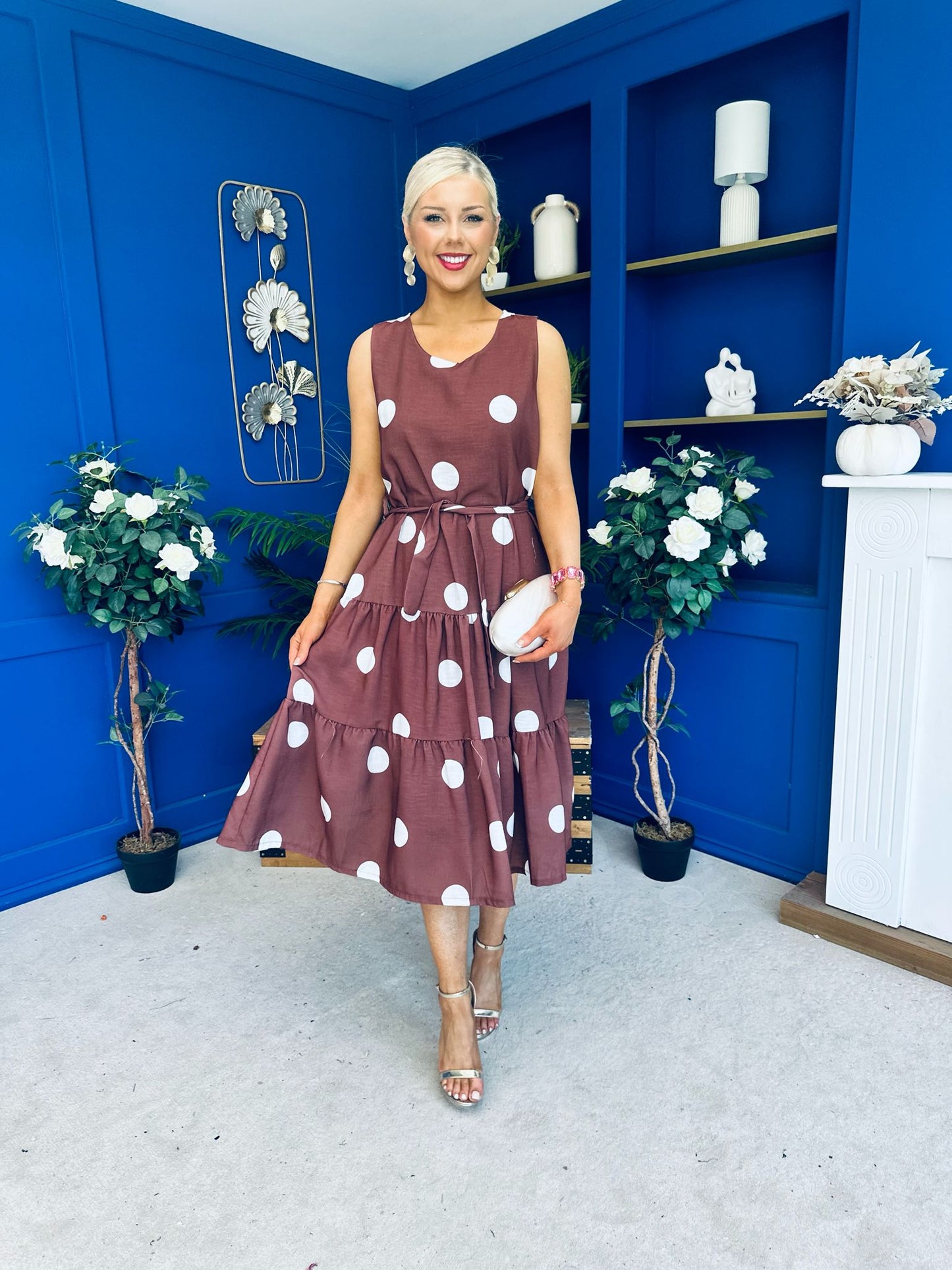 Sadhbh Tiered Midi Dress Cream Polka Coco