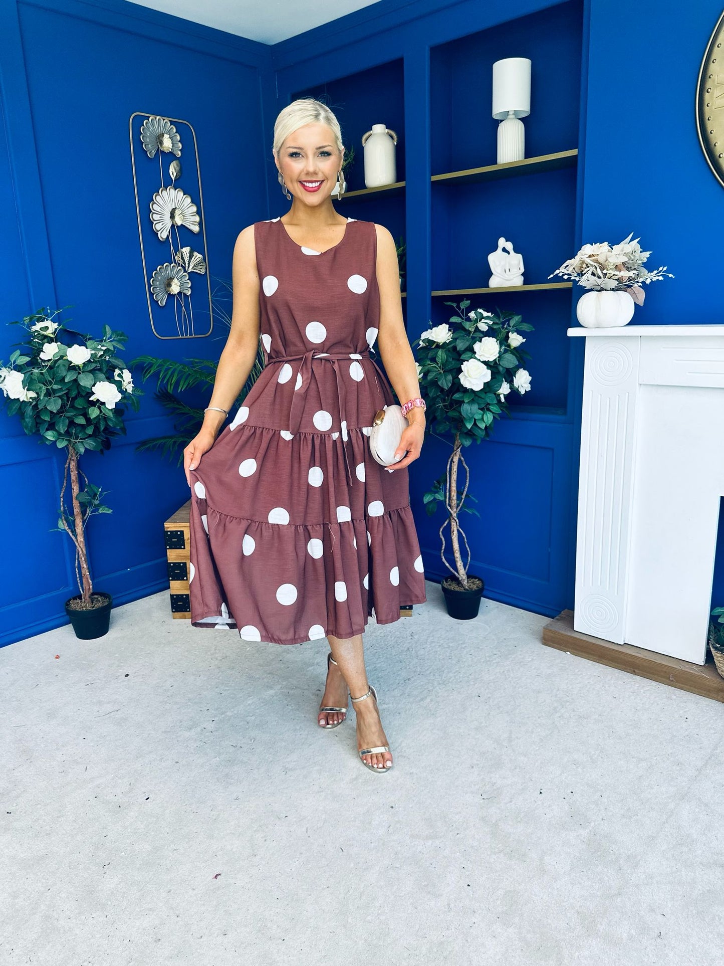 Sadhbh Tiered Midi Dress Cream Polka Coco