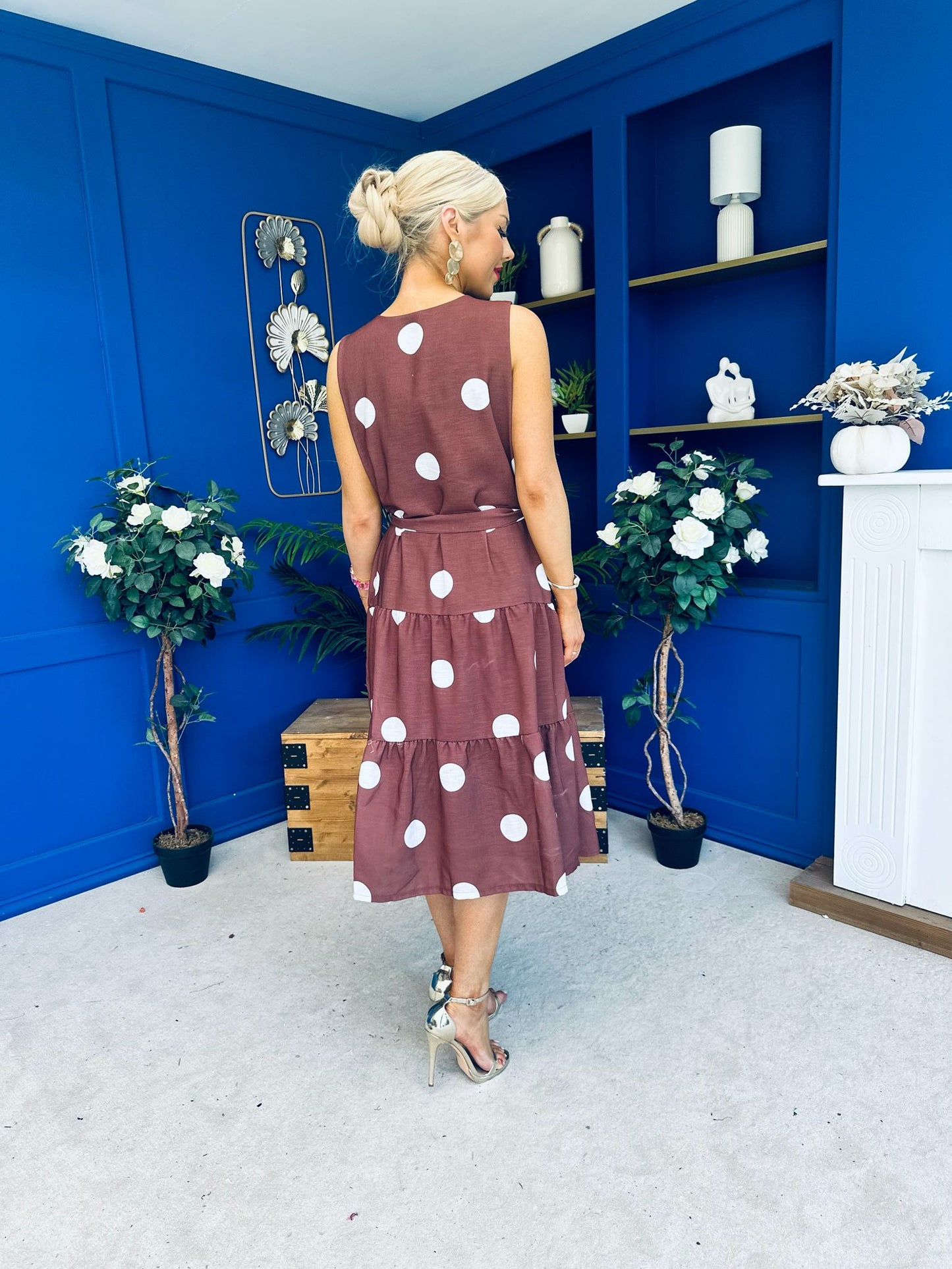 Sadhbh Tiered Midi Dress Cream Polka Coco