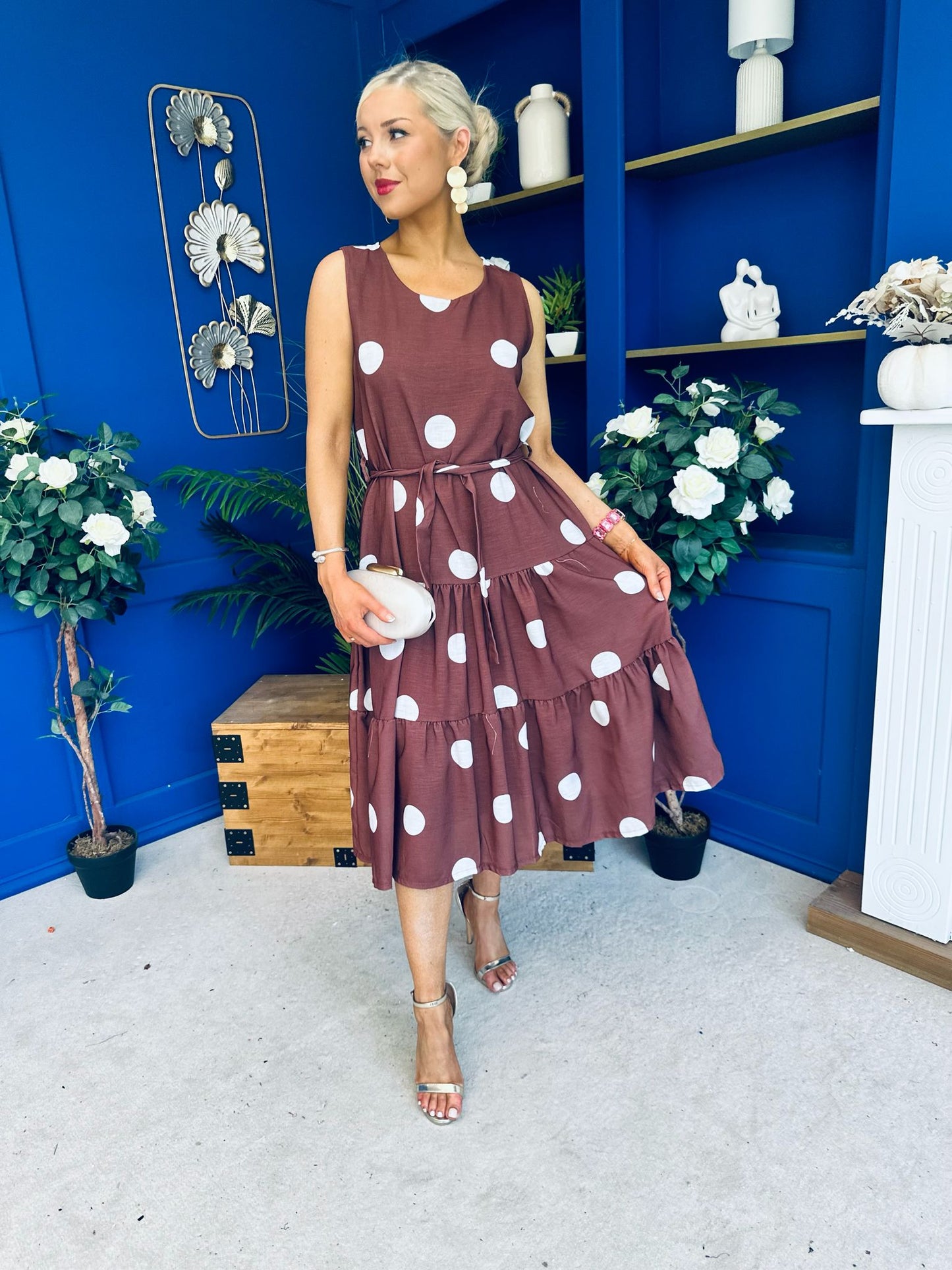 Sadhbh Tiered Midi Dress Cream Polka Coco