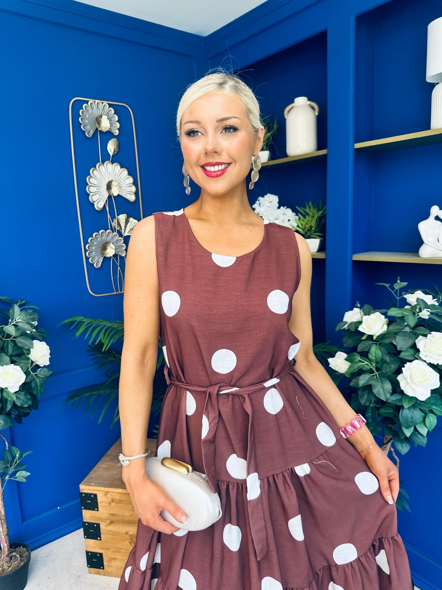 Sadhbh Tiered Midi Dress Cream Polka Coco
