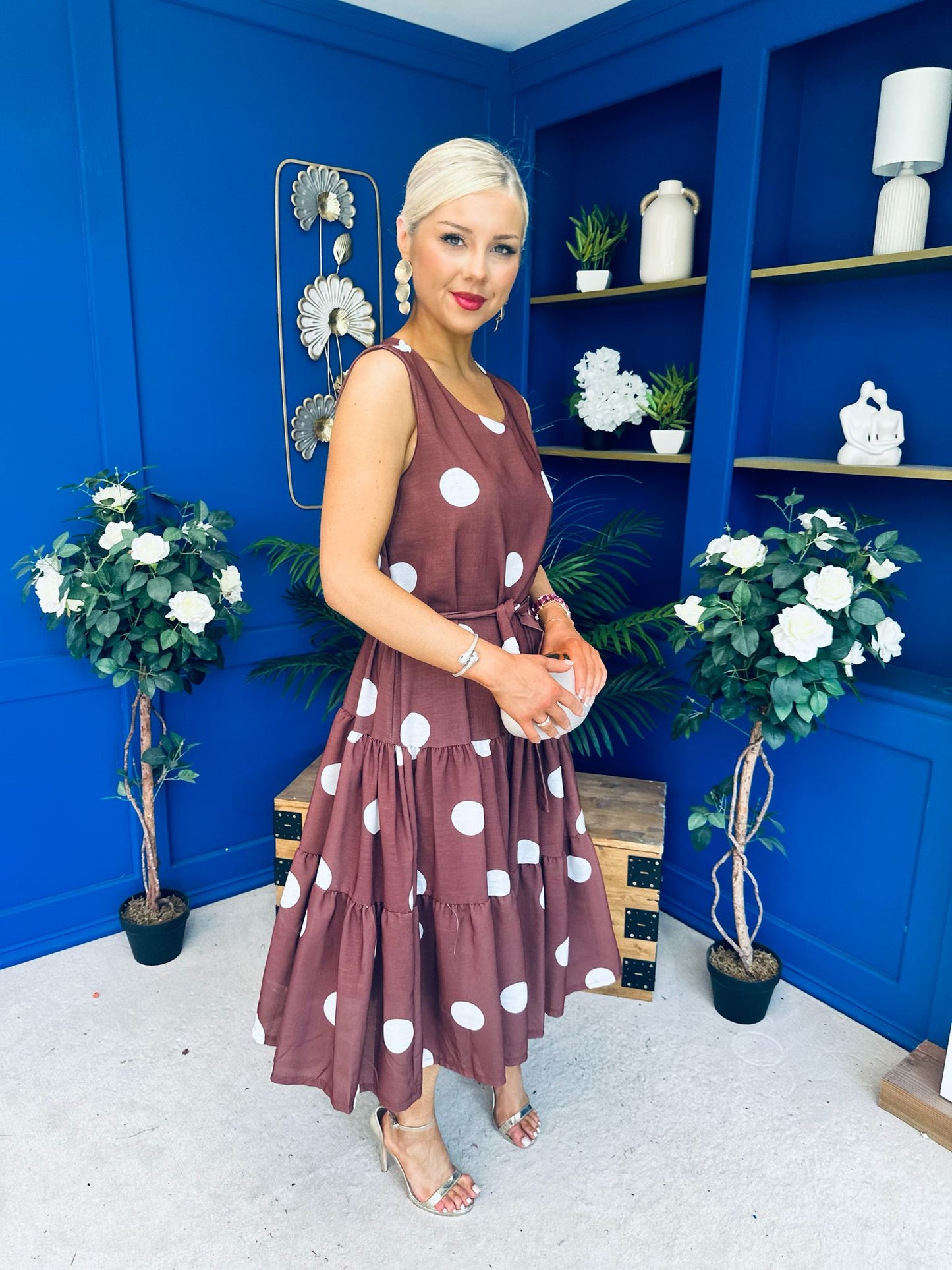 Sadhbh Tiered Midi Dress Cream Polka Coco