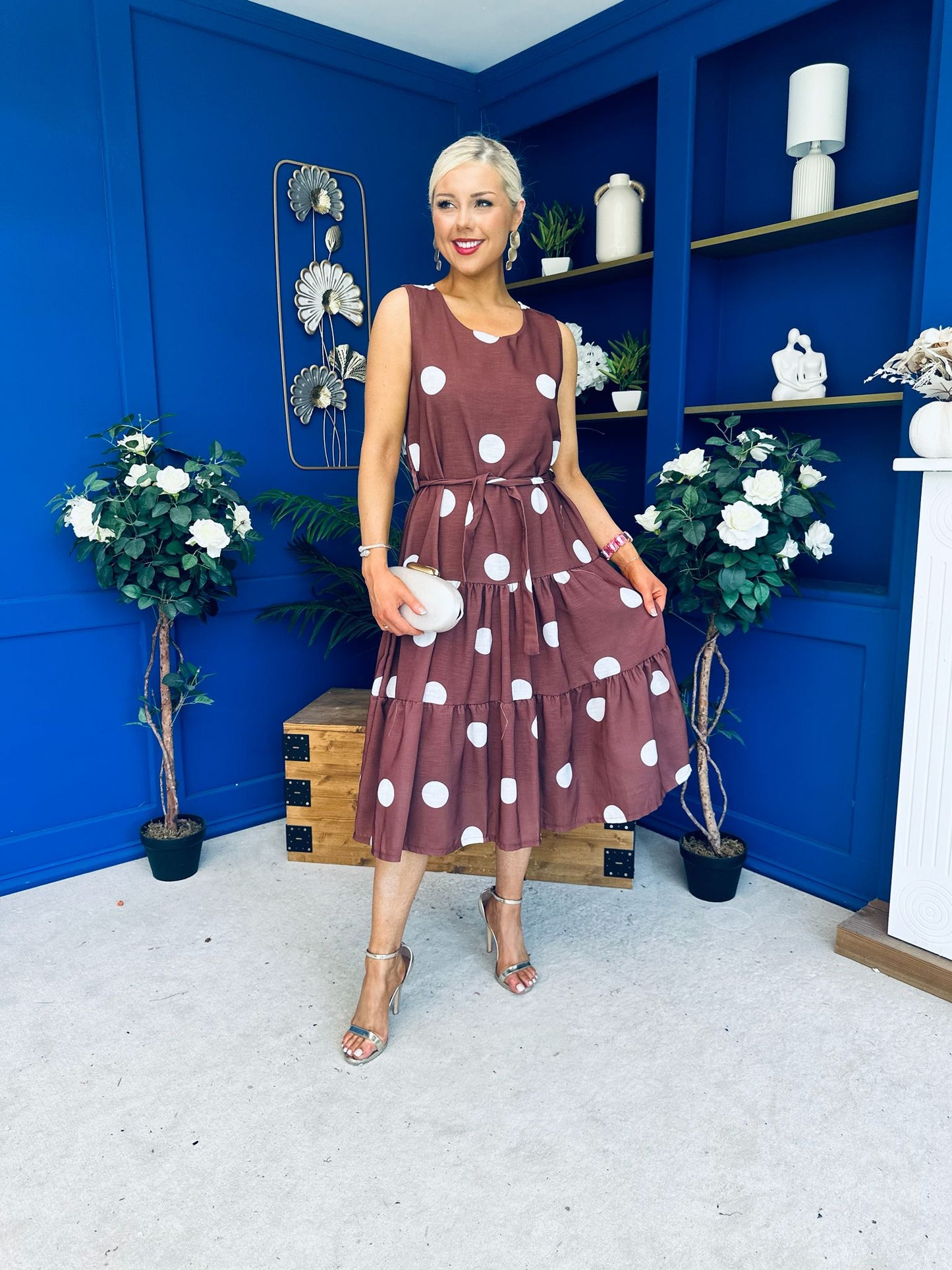Sadhbh Tiered Midi Dress Cream Polka Coco