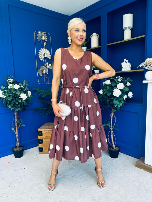 Sadhbh Tiered Midi Dress Cream Polka Coco