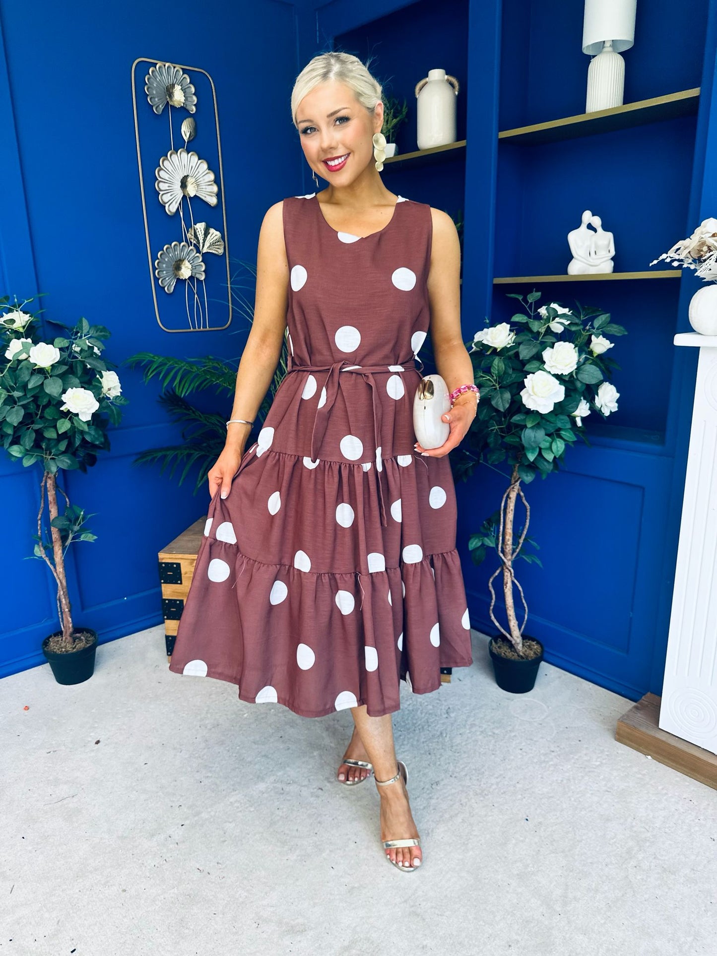 Sadhbh Tiered Midi Dress Cream Polka Coco